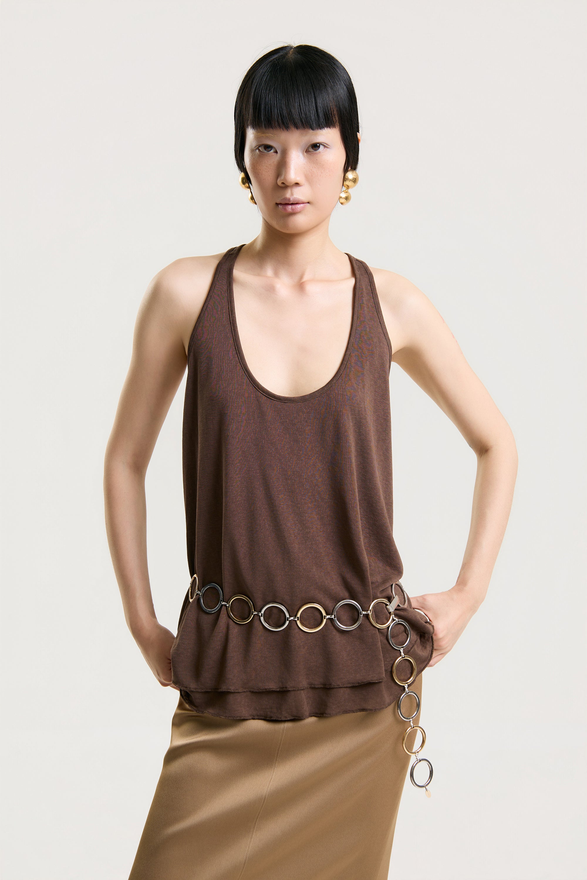 OTHER STORE Sora Layered Tank Top in Brown