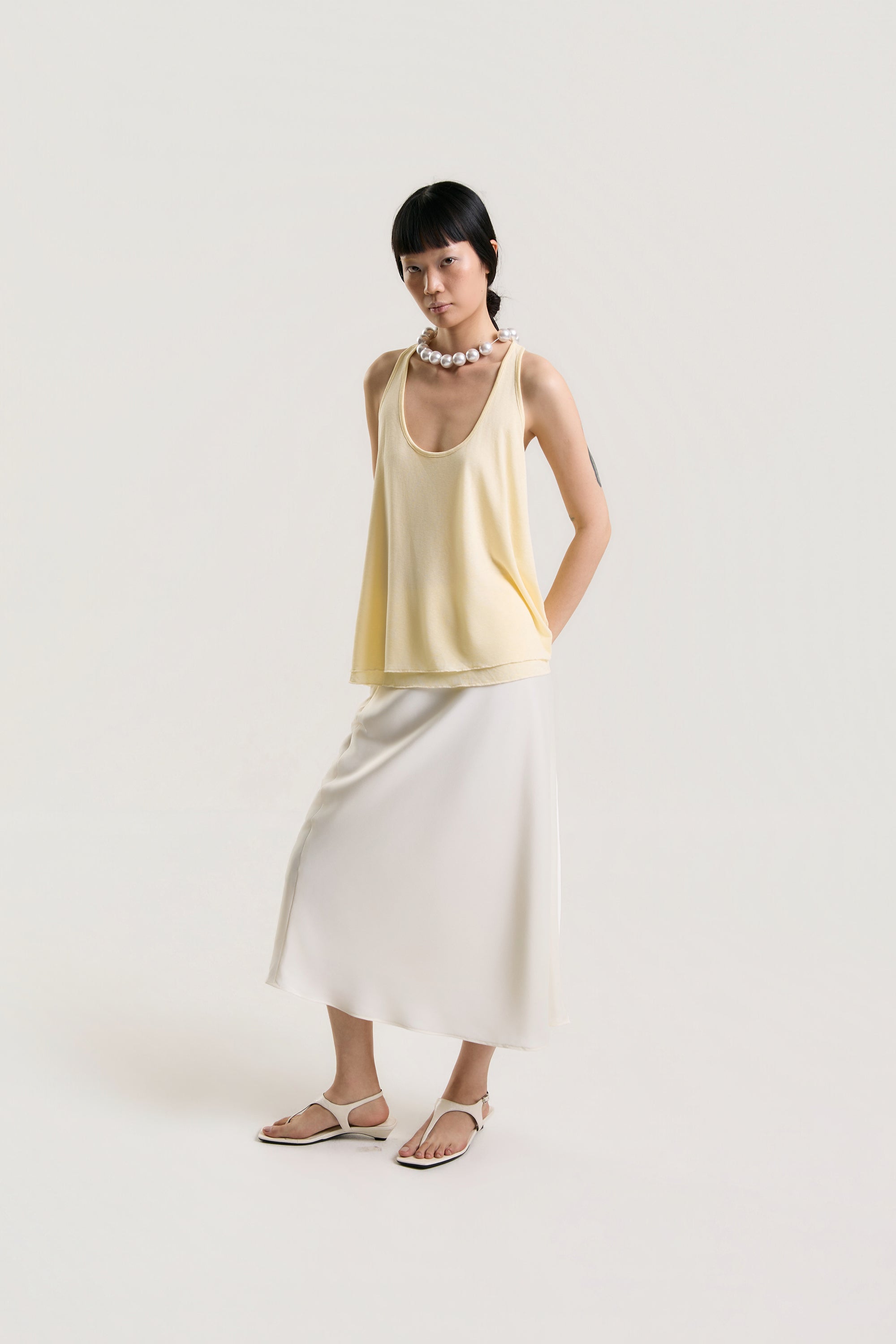 OTHER STORE Sora Layered Tank Topp in Butter Cream