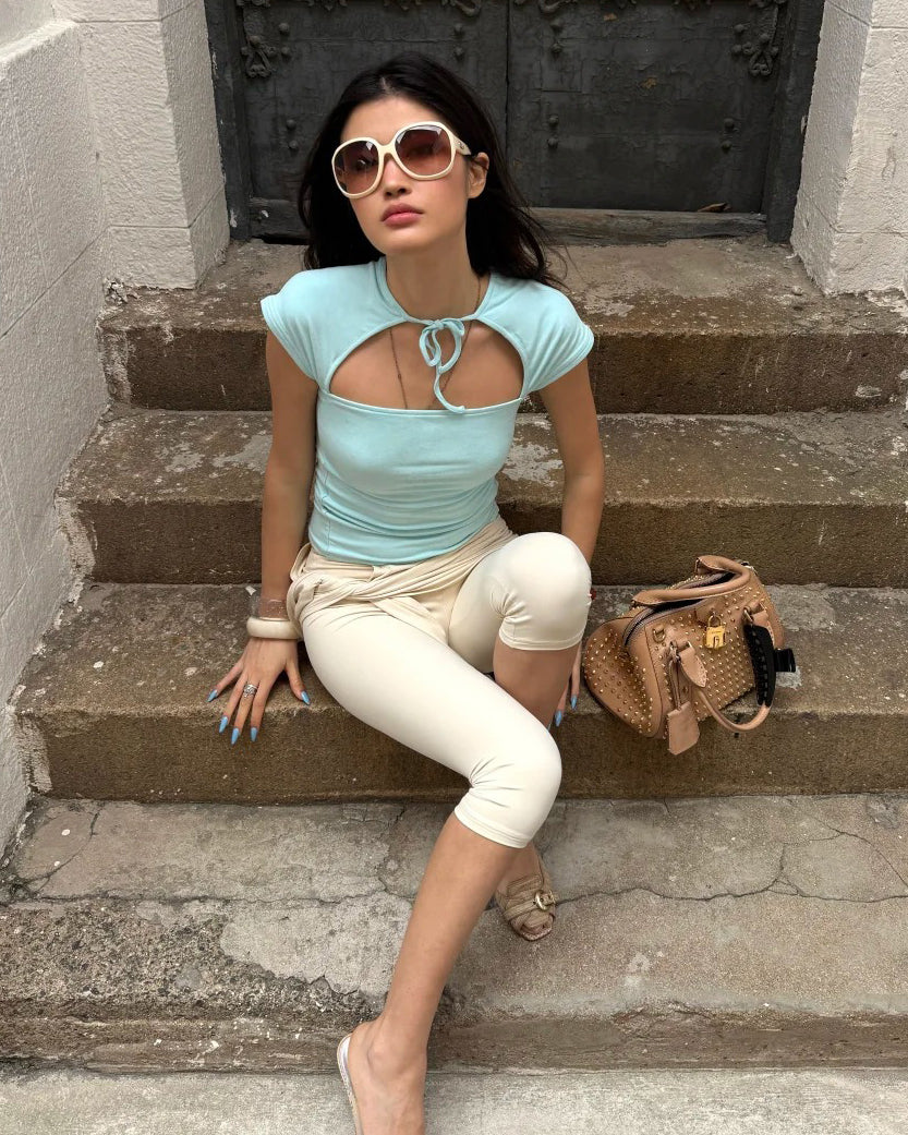 OTHER STORE Rhea Reversible Cap-Sleeve Top Sky Blue
