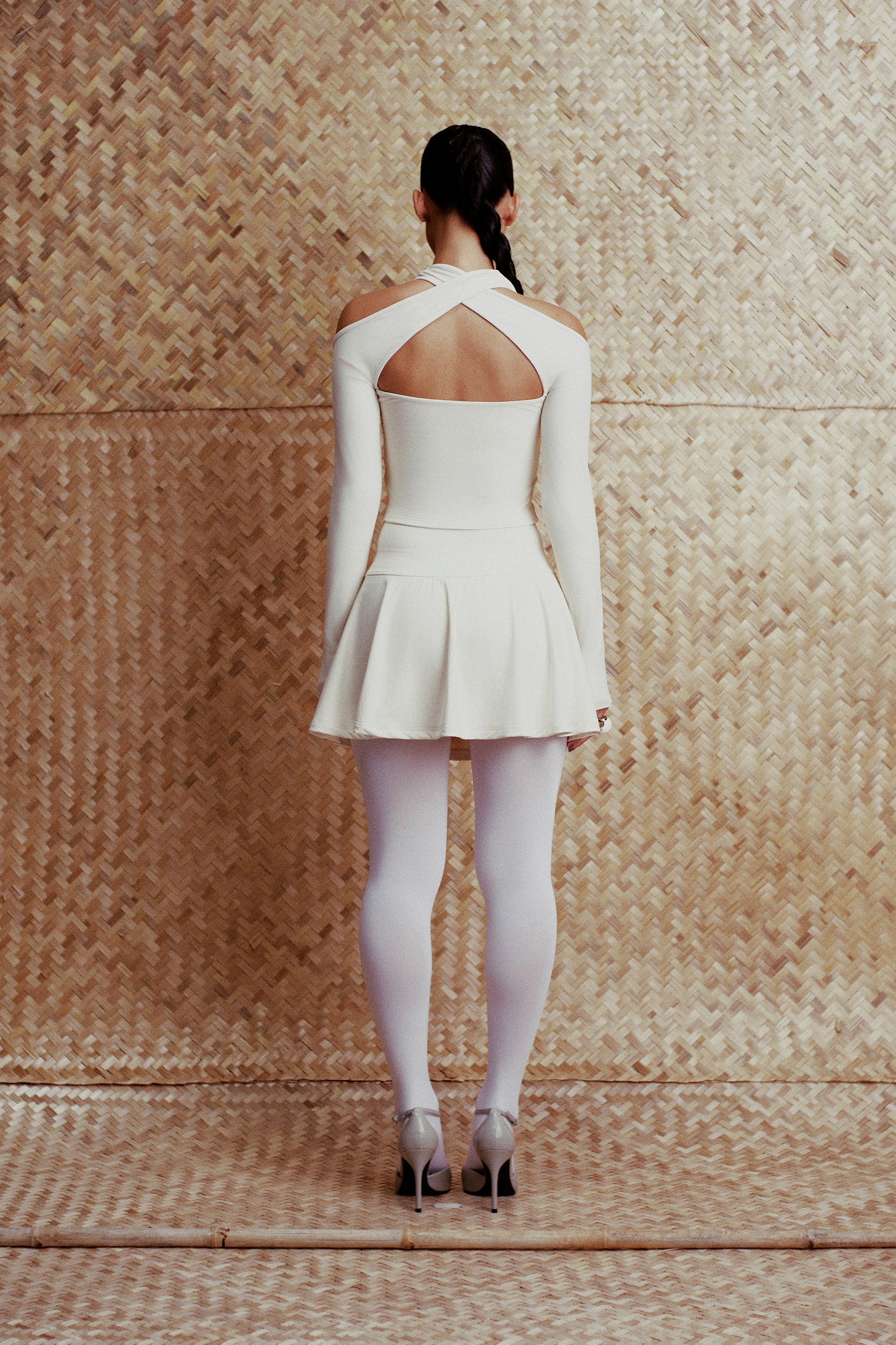 Thea High-Waisted Pleated Mini Skirt Cream