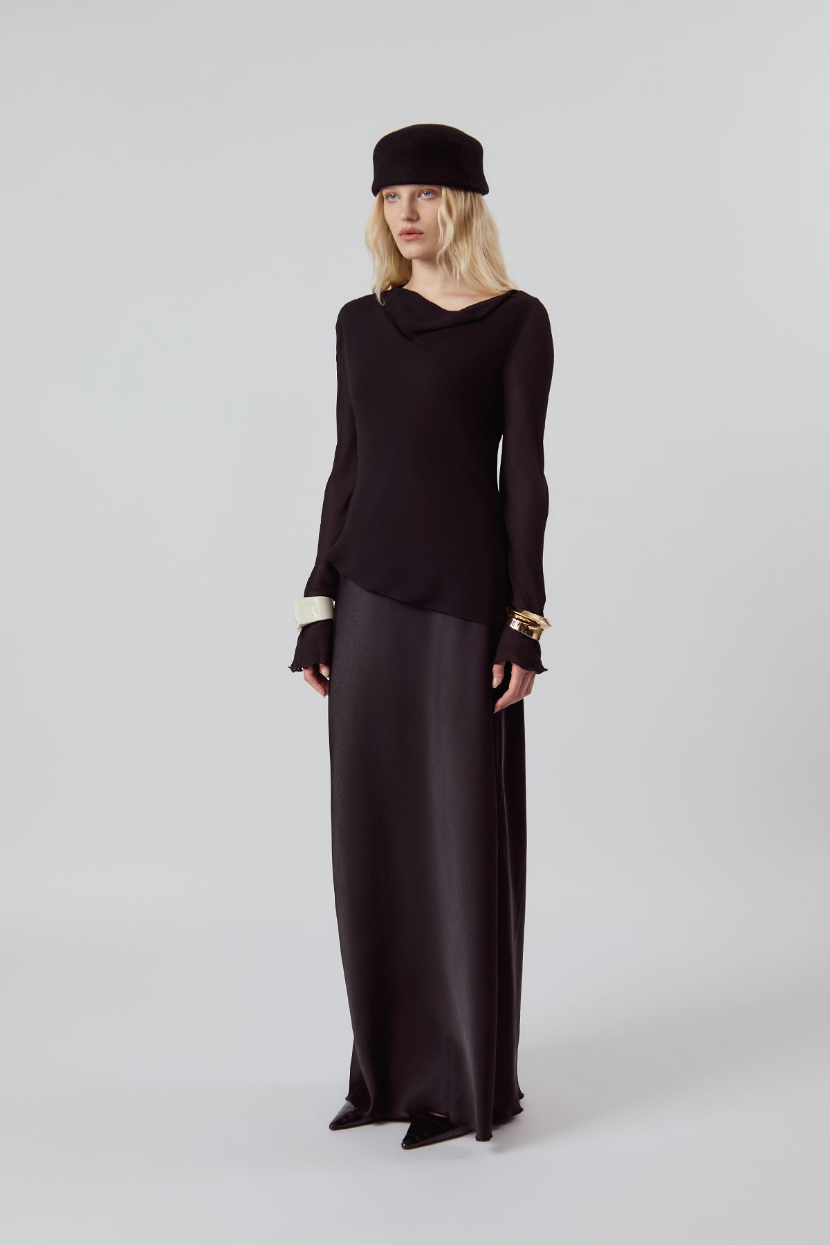 OTHER STORE Vesper Cowl-Neck Layered Maxi Dress in Black