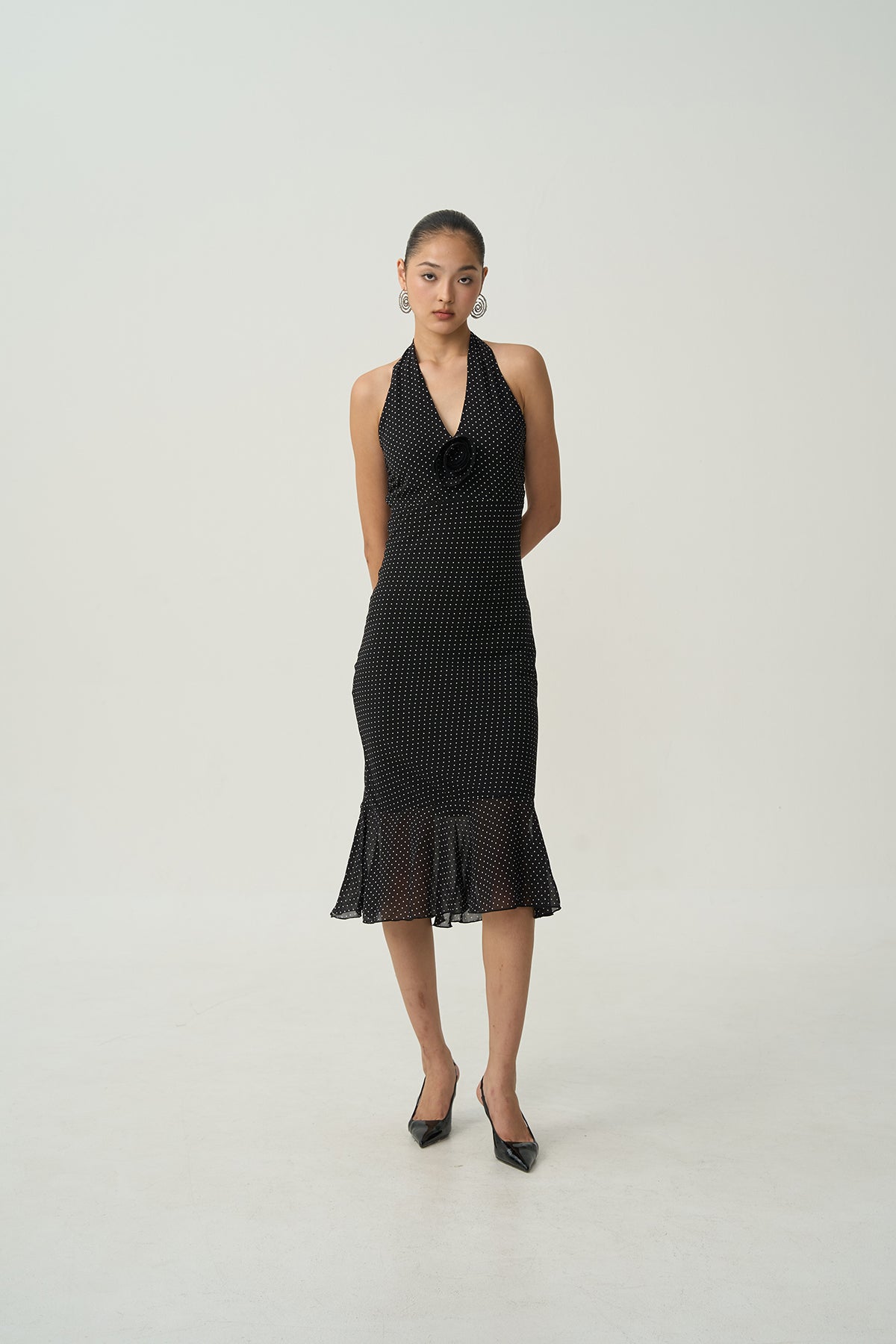 Zoe Halter Polka Dot Maxi Dress | Elegant Evening Wear | OTHER STORE