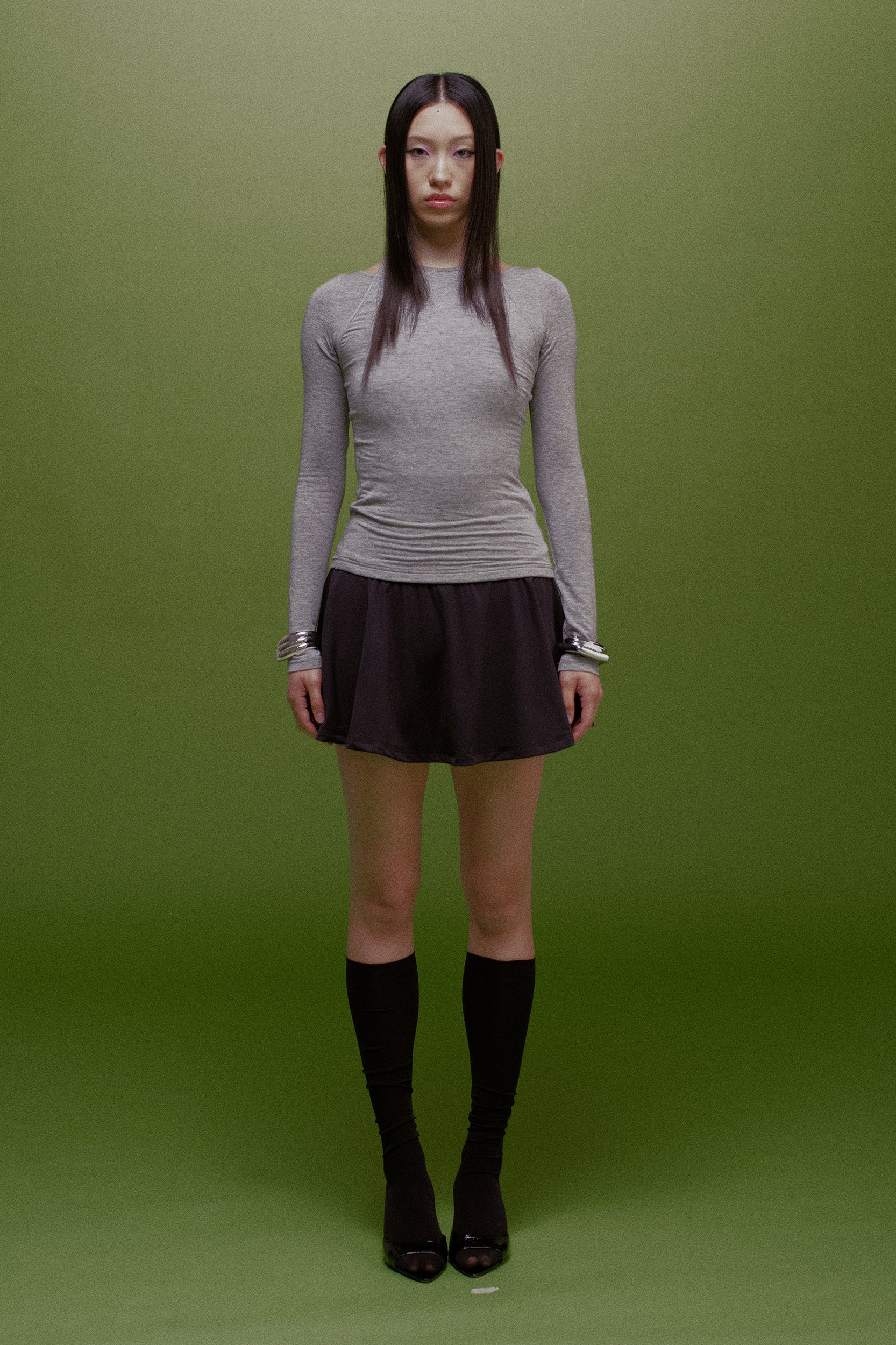 Zora Layered Off-Shoulder Fitted Top Grey