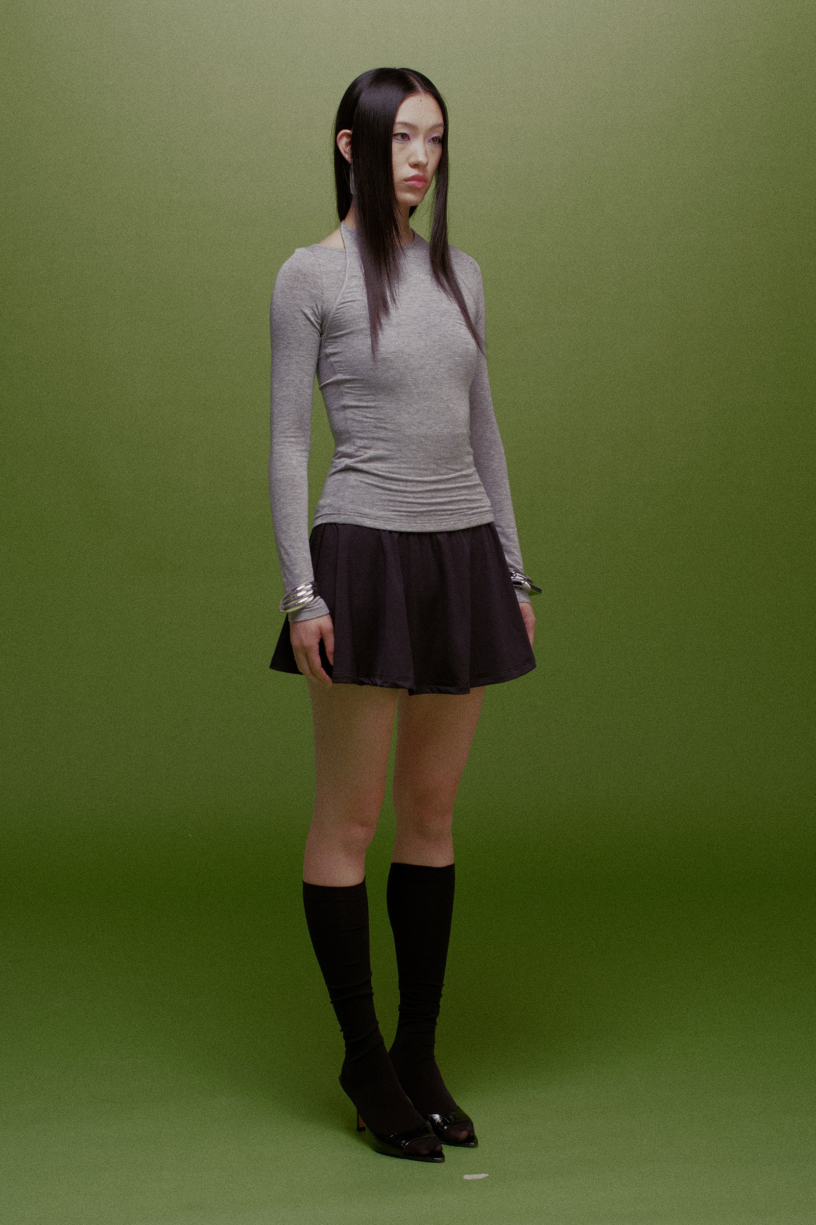 Zora Layered Off-Shoulder Fitted Top Grey