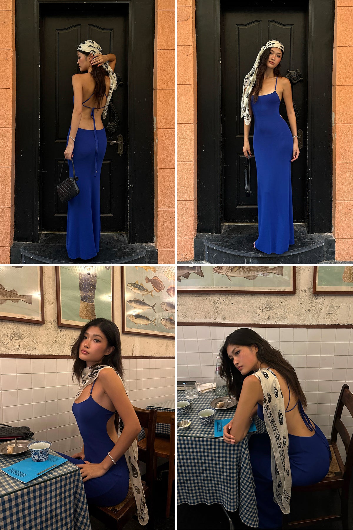 OTHER STORE Lattice Back Knit Maxi Dress in Blue