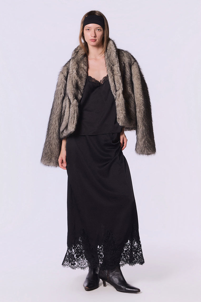 Other Store Ember Cropped Stand-Collar Ombre Faux Fur Jacket in Silver Grey