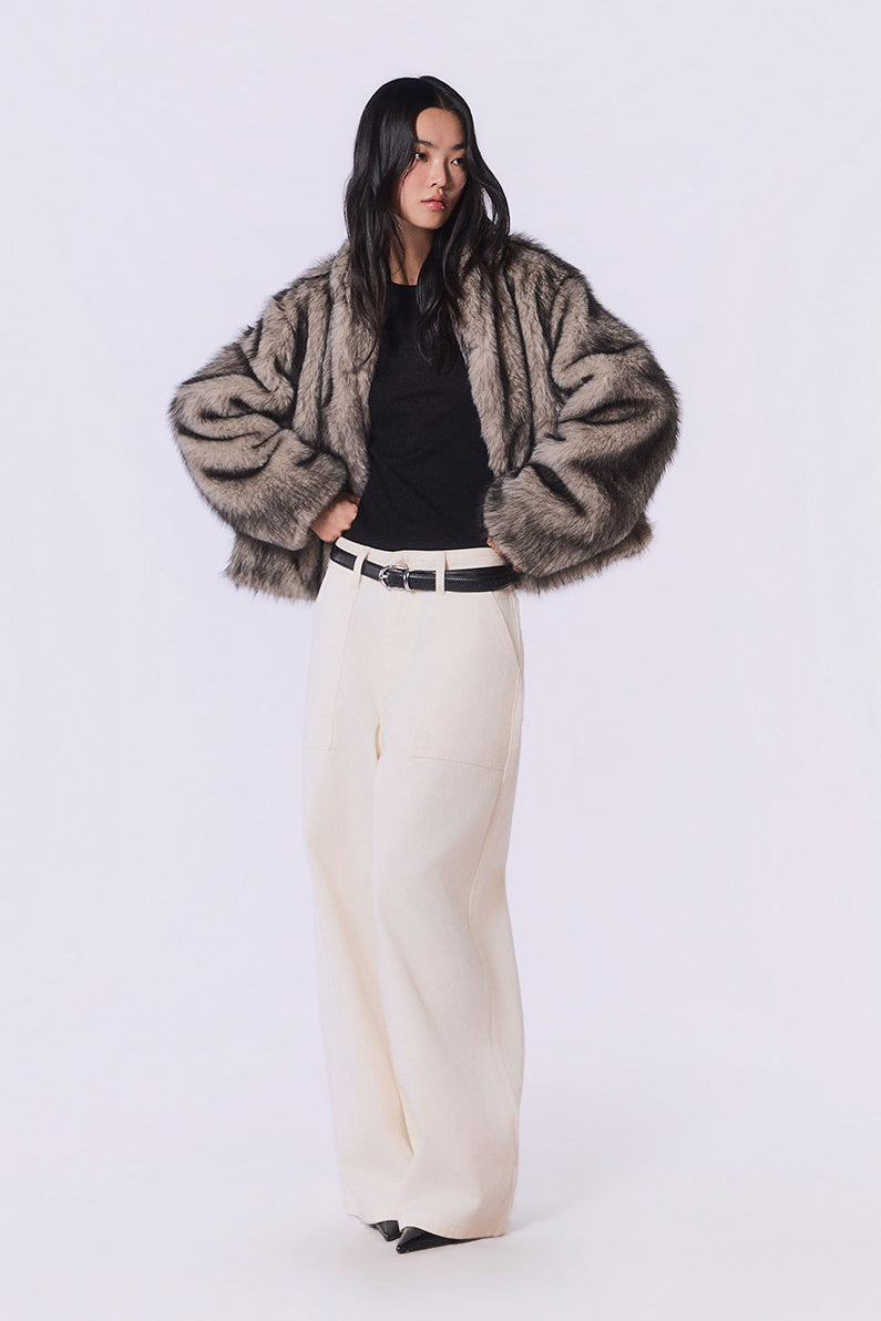 Other Store Ember Cropped Stand-Collar Ombre Faux Fur Jacket in Silver Grey
