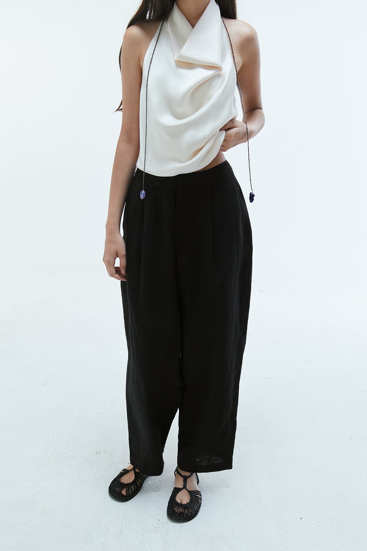 Calypso Drape Halter Top Ivory