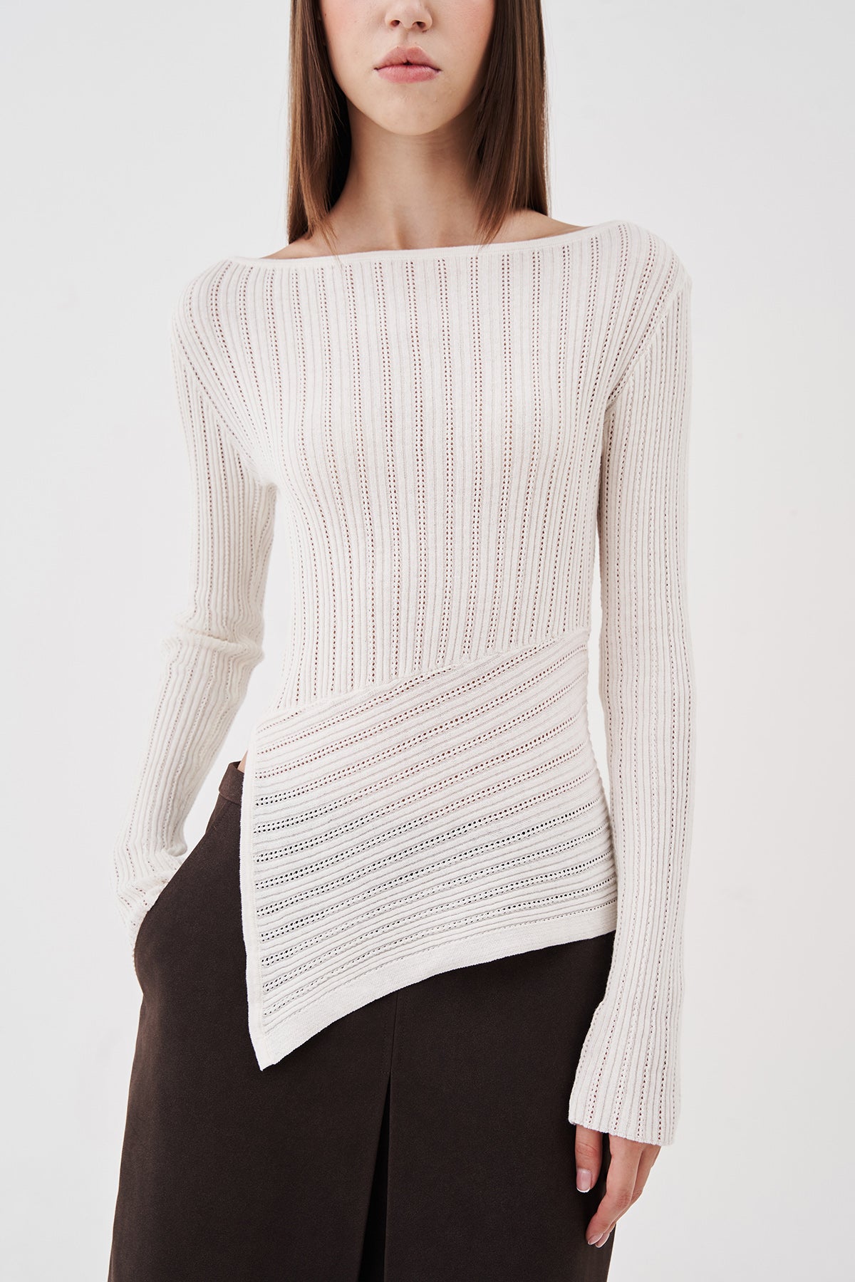 Asra Asymmetrical Knit Ivory