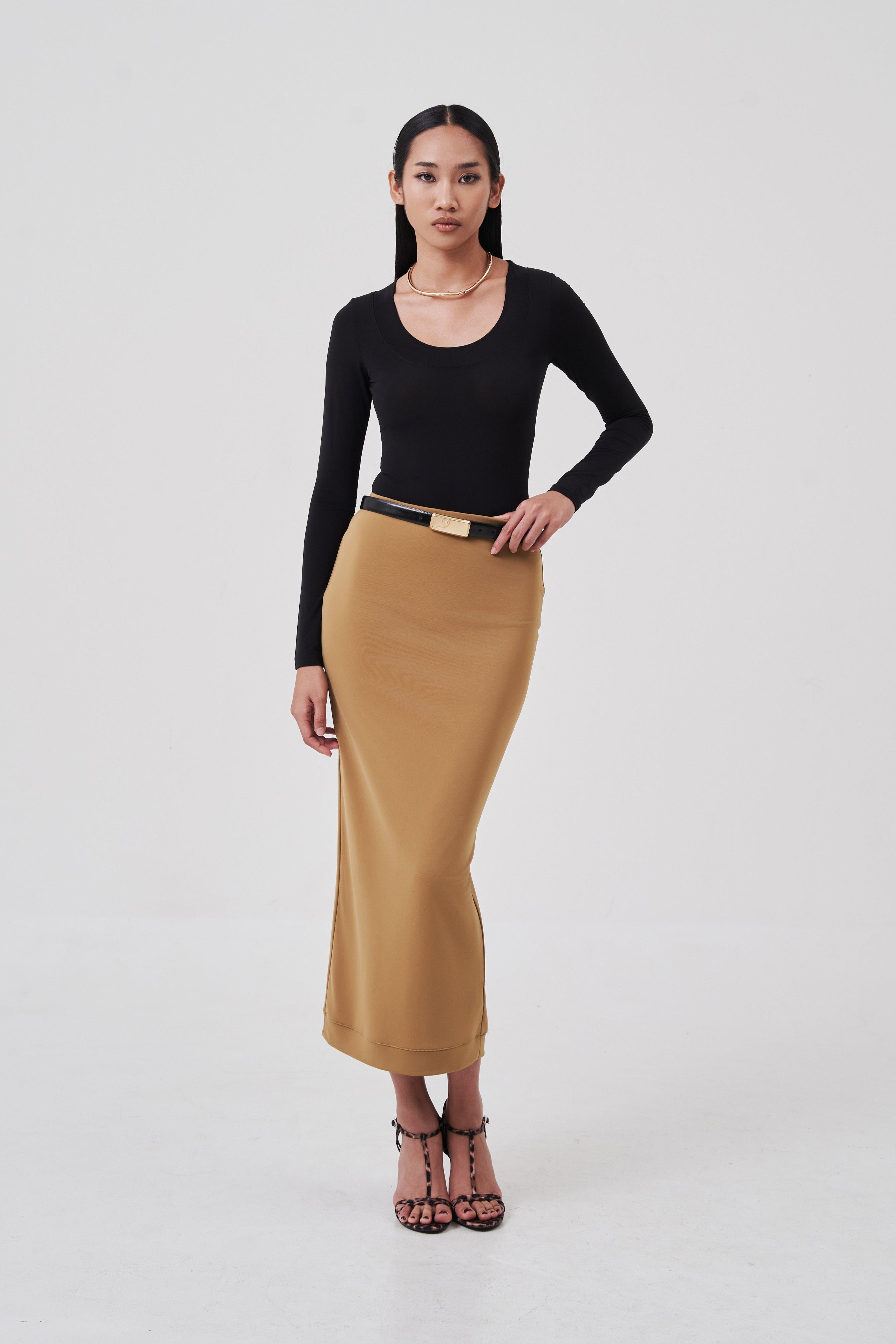Sylvie Column Skirt Caramel Camel