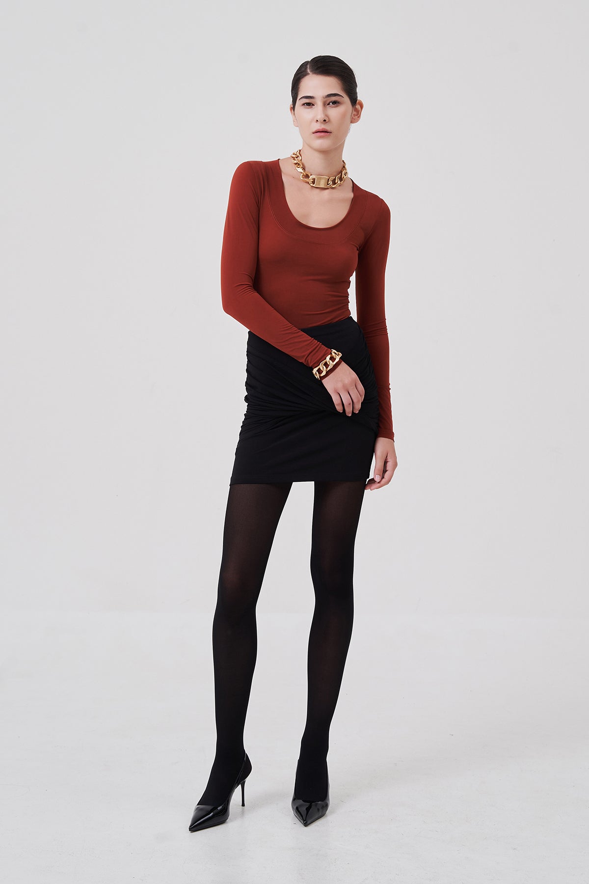 Lilia Sheer Bodysuit Terracotta Brown