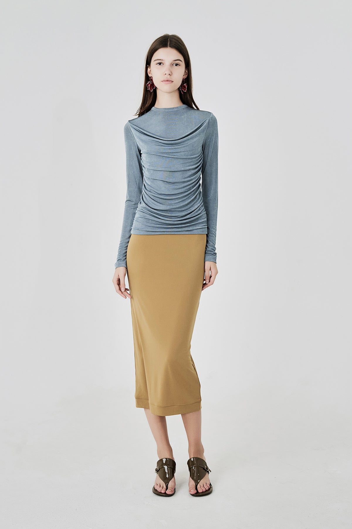 Elena Draped Knit Top Misty Blue