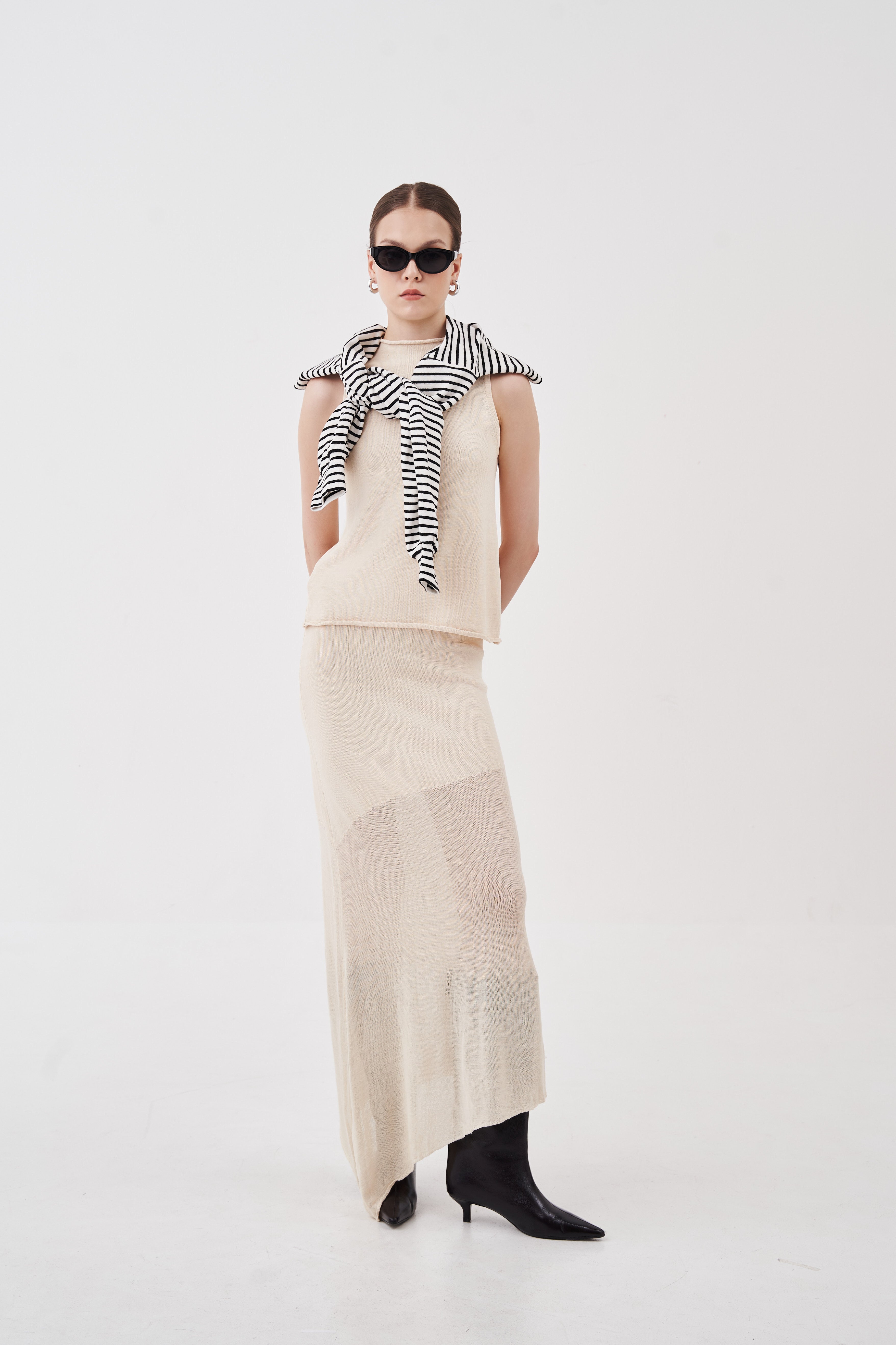 Delphine Gradient Asymmetrical Skirt Oat Beige