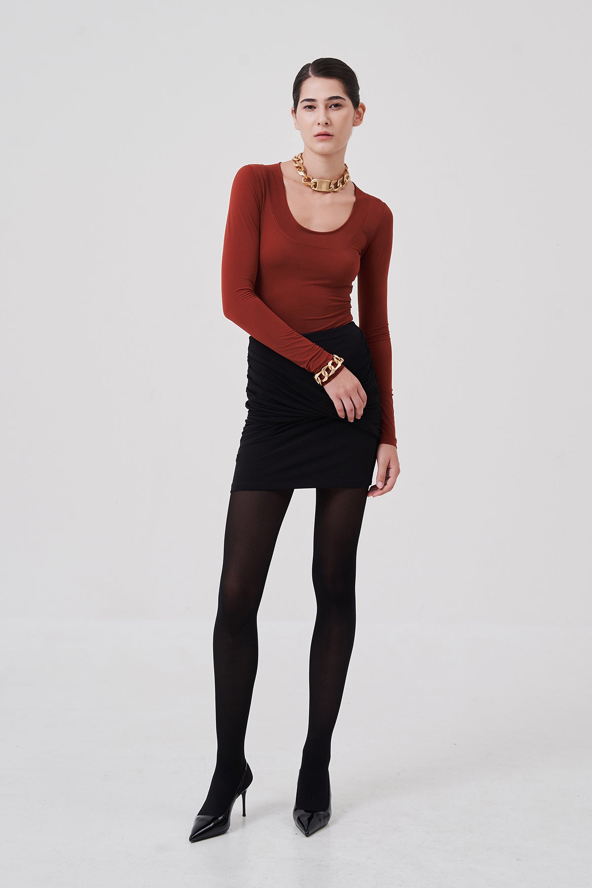 René Draped Mini Skirt Black