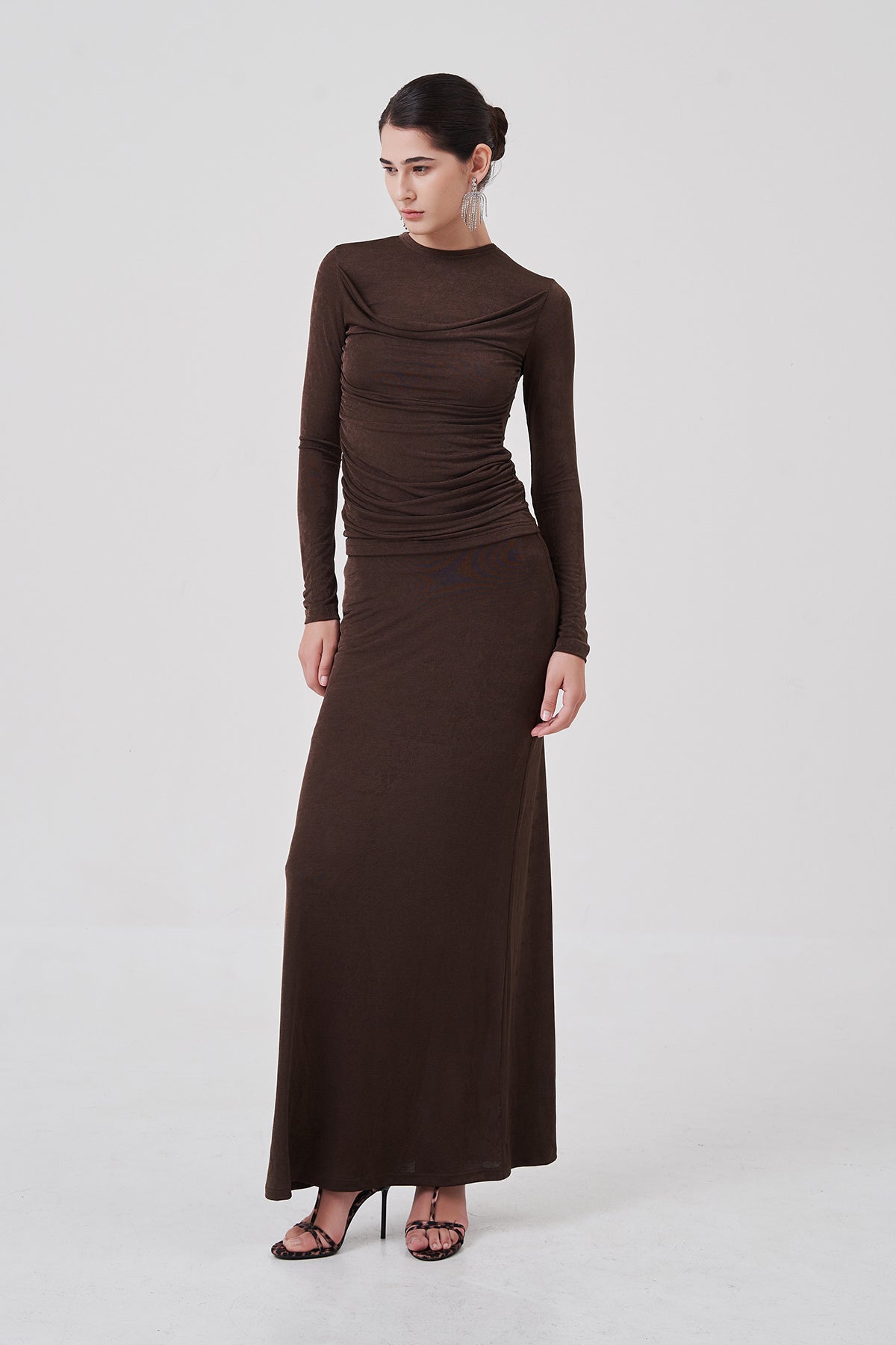 Elena Draped Knit Top Dusty Cocoa