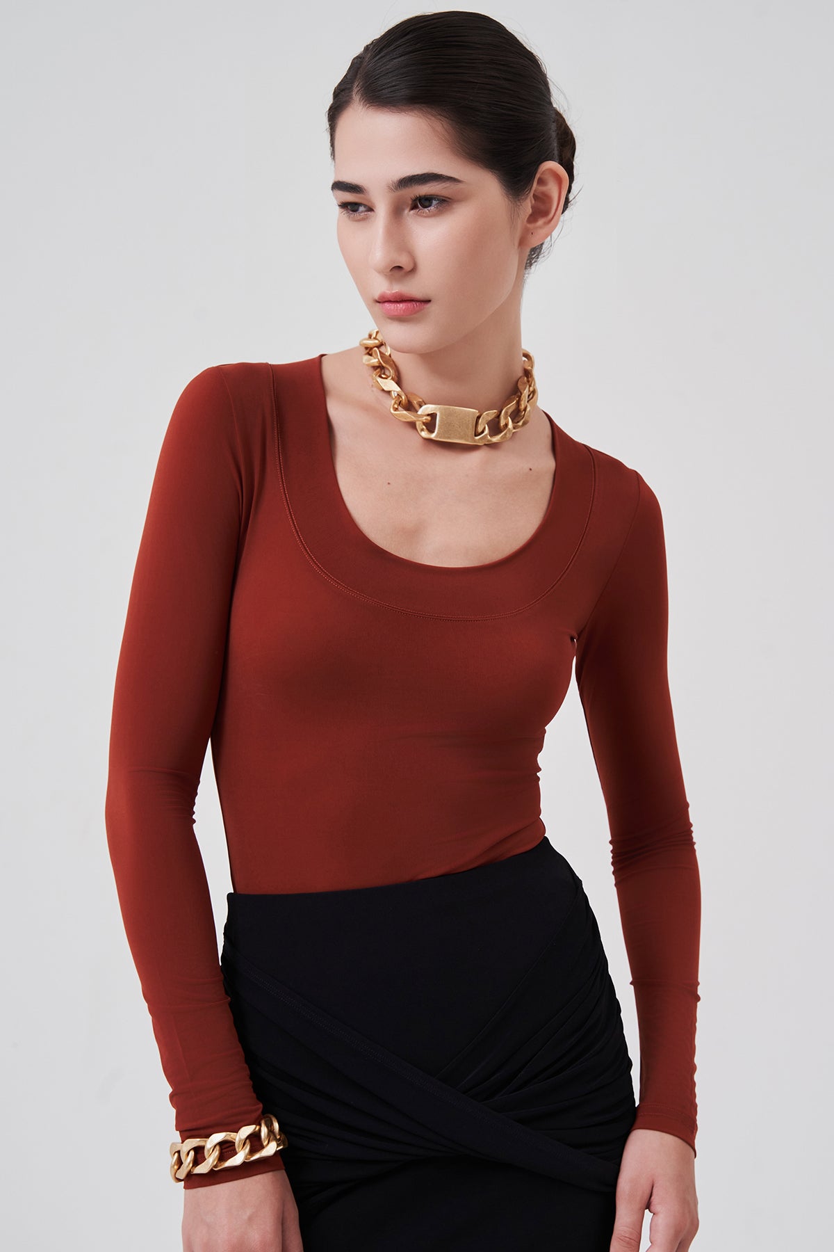 Lilia Sheer Bodysuit Terracotta Brown