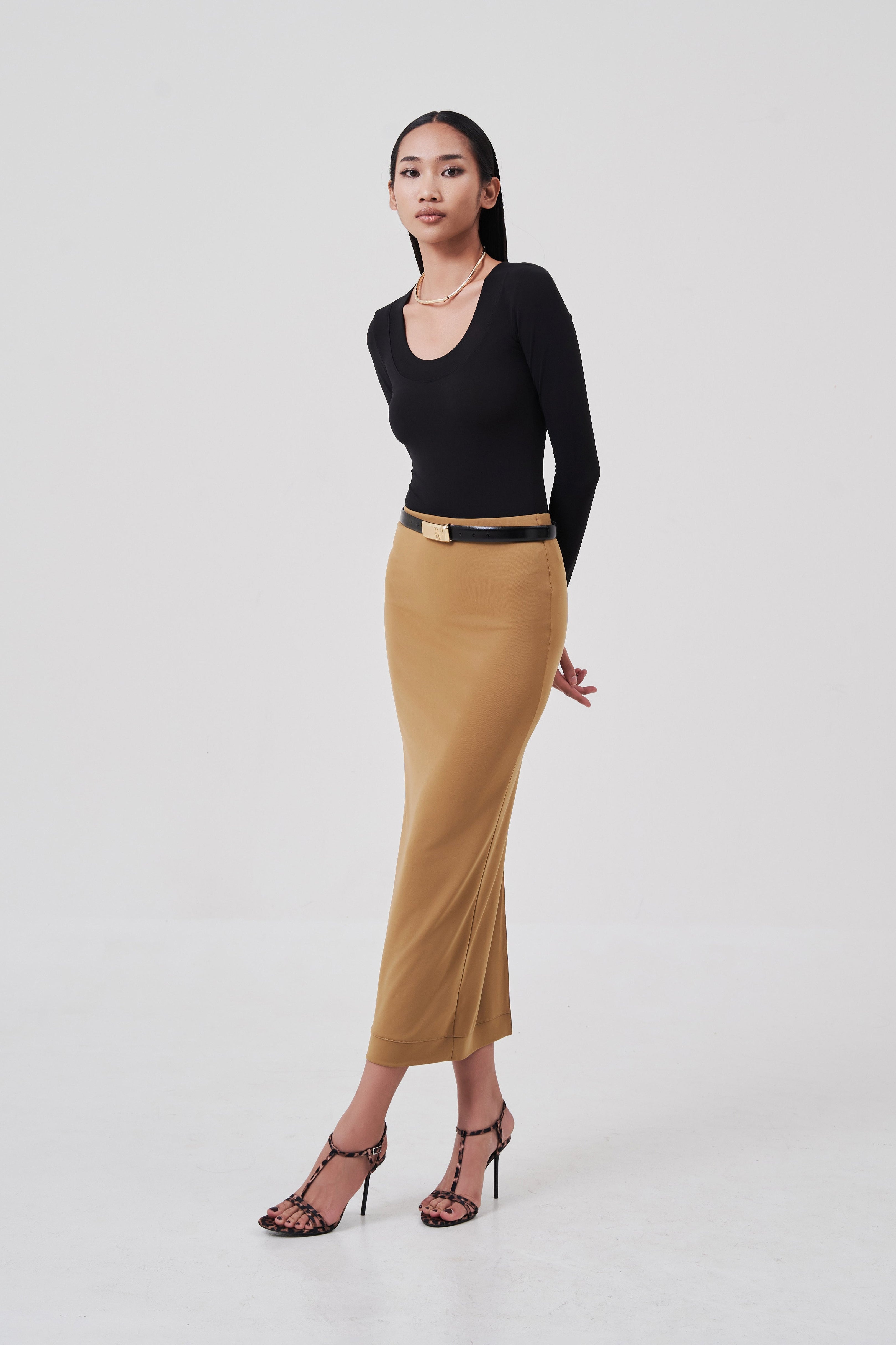 Sylvie Column Skirt Caramel Camel