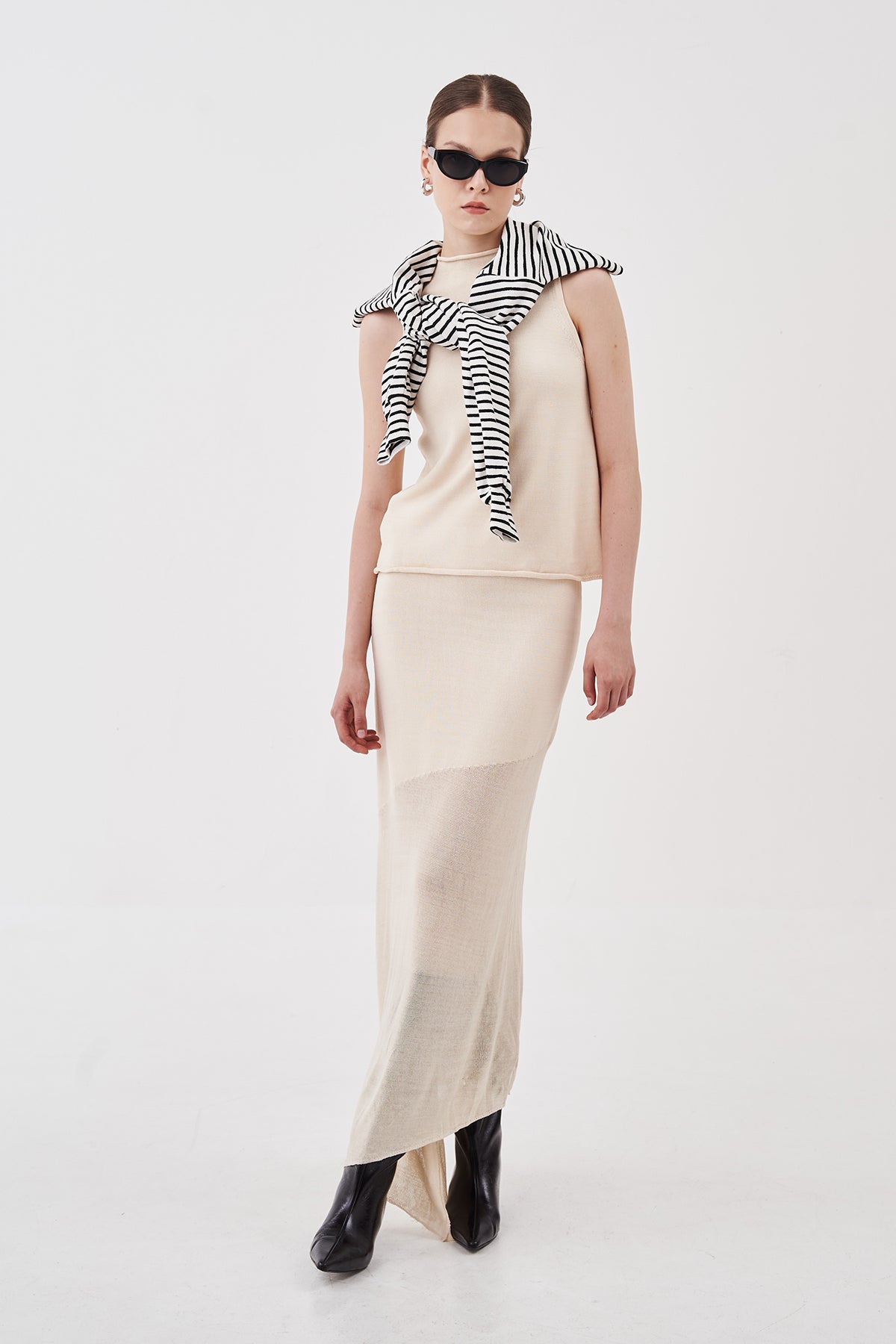 Delphine Gradient Asymmetrical Skirt Oat Beige
