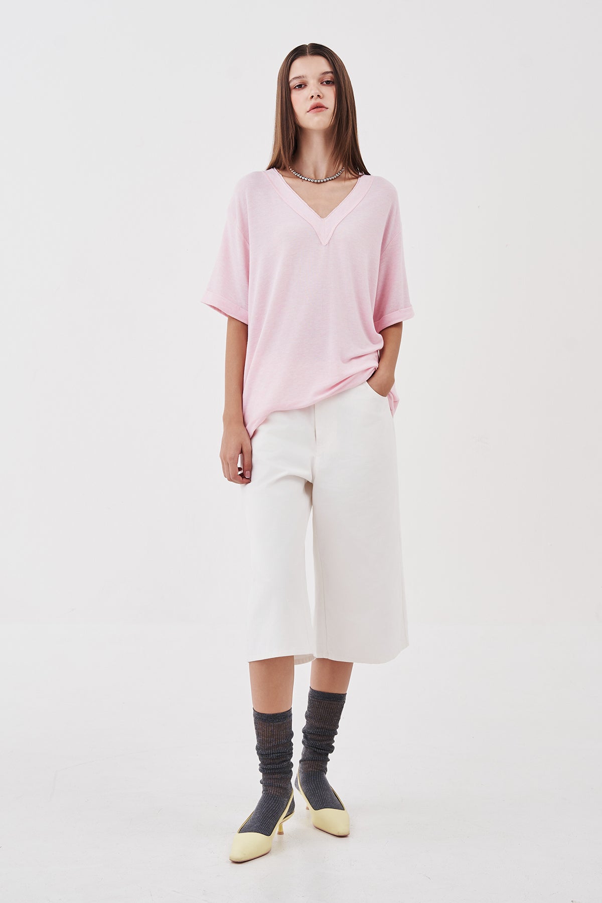 Ella Relaxed V-Neck Tee Pink