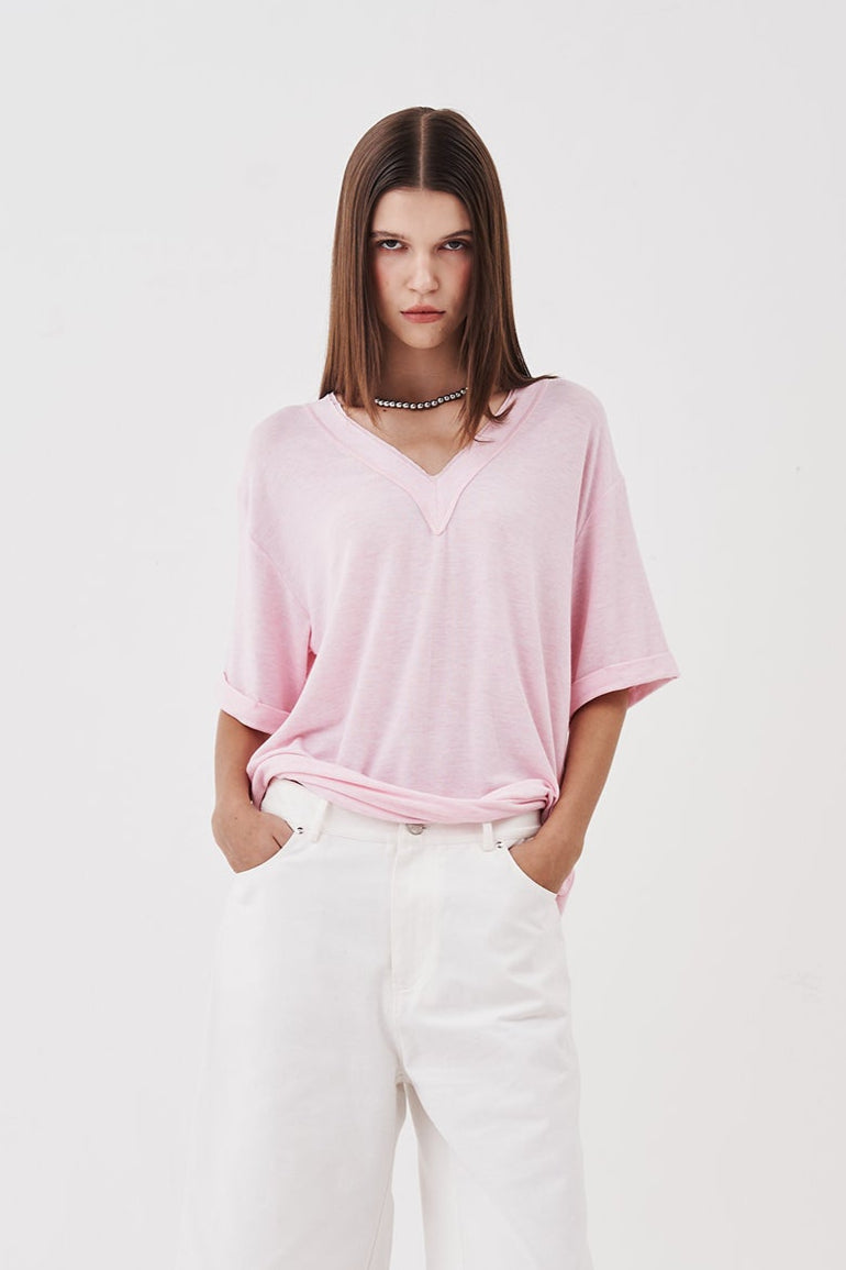 Ella Relaxed V-Neck Tee Pink
