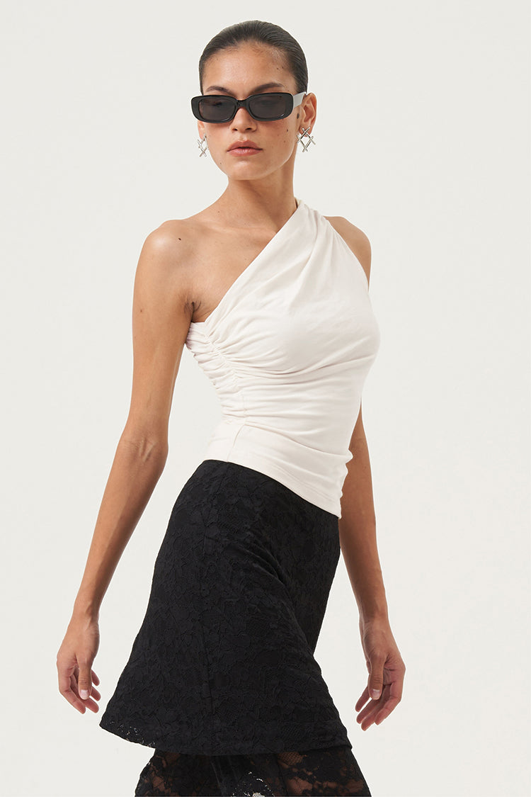Zaria Sculpted One-Shoulder Top Ivory