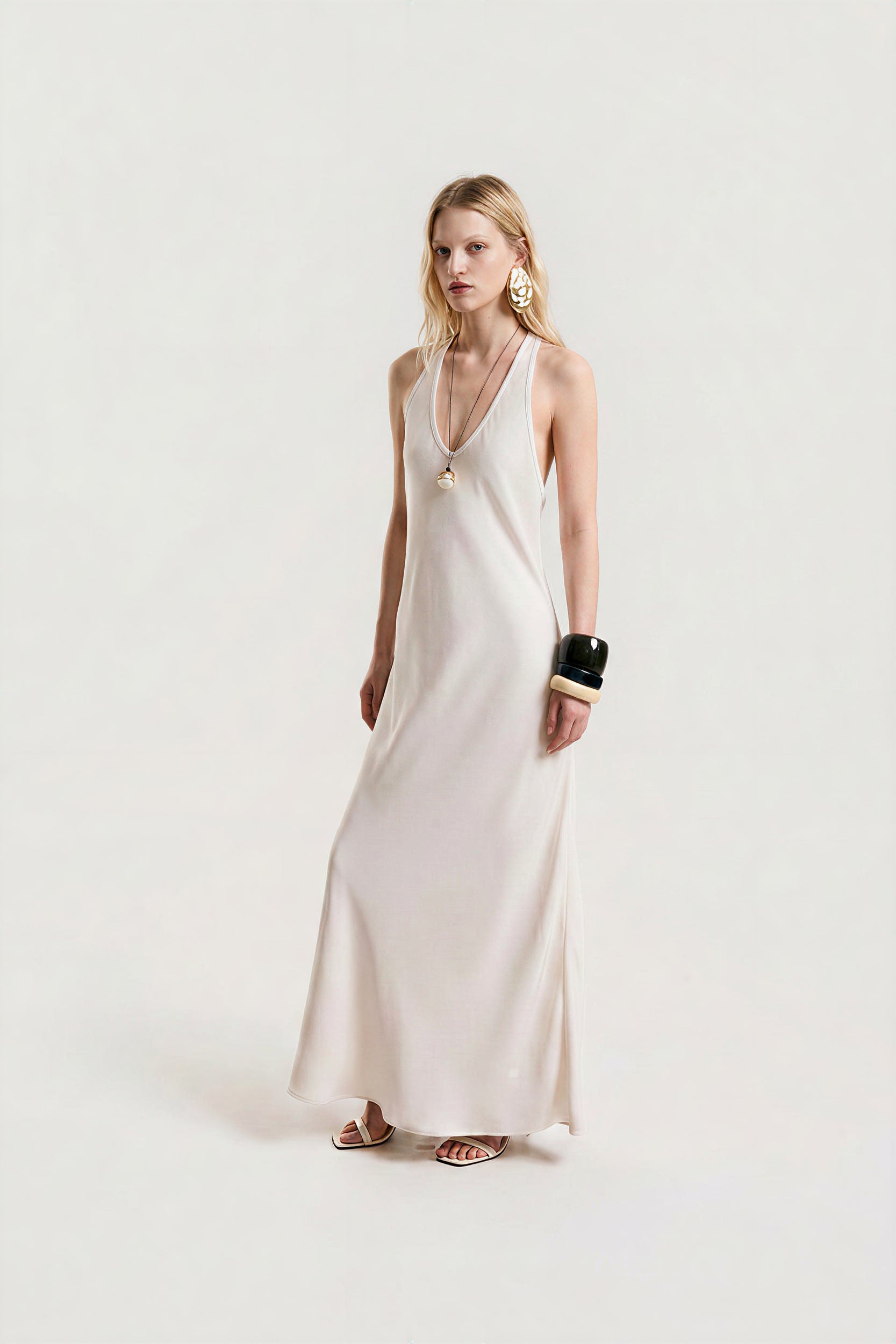 OTHER STORE Noemi Racerback Open-Back Maxi Dress in Ivory