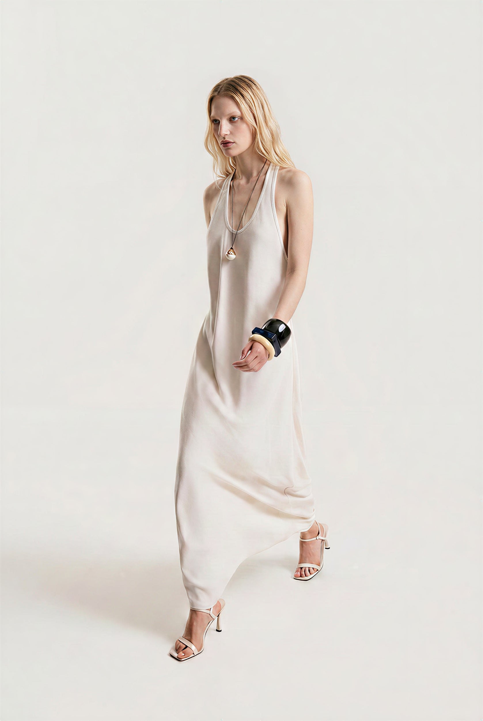 OTHER STORE Noemi Racerback Open-Back Maxi Dress in Ivory