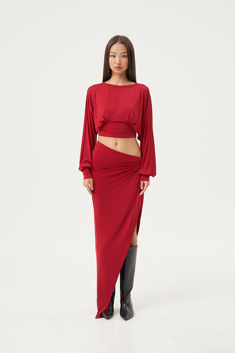 Nyra Draped Metal Ring Skirt Crimson Flame