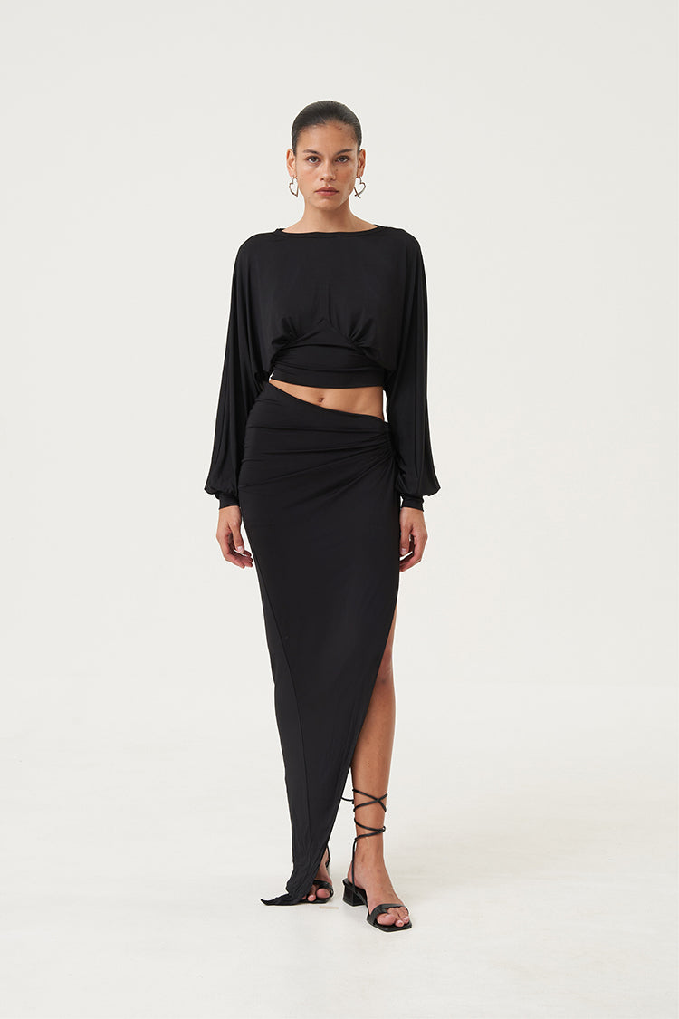Nyra Draped Metal Ring Skirt Black