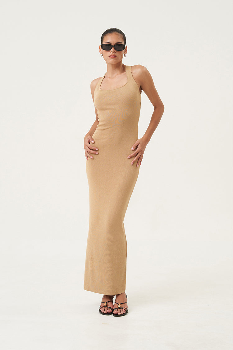 Vesper Crossback Knit Dress Oat Beige