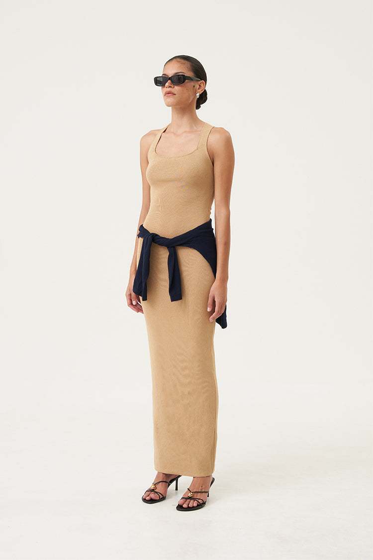 Vesper Crossback Knit Dress Oat Beige