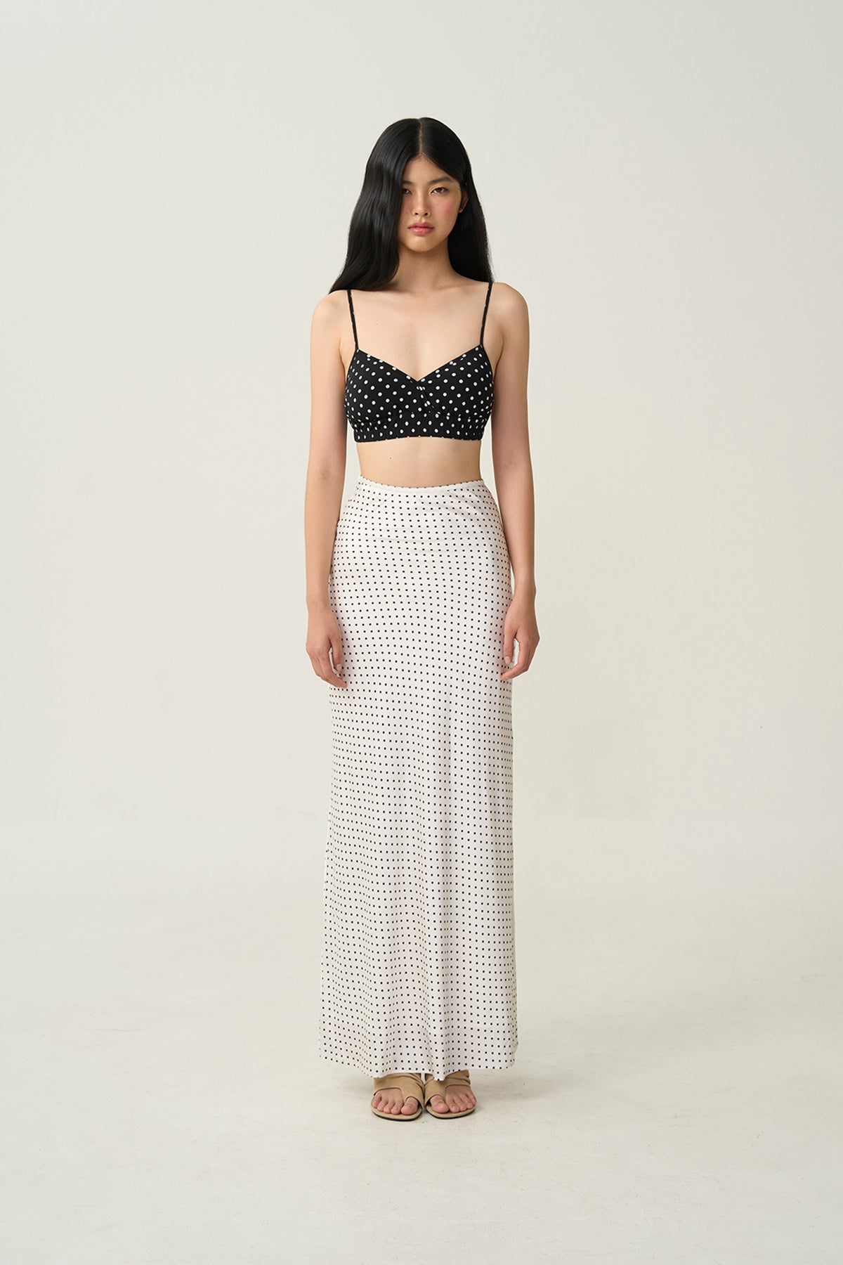 Alba Bias-Cut Dot Skirt Ivory