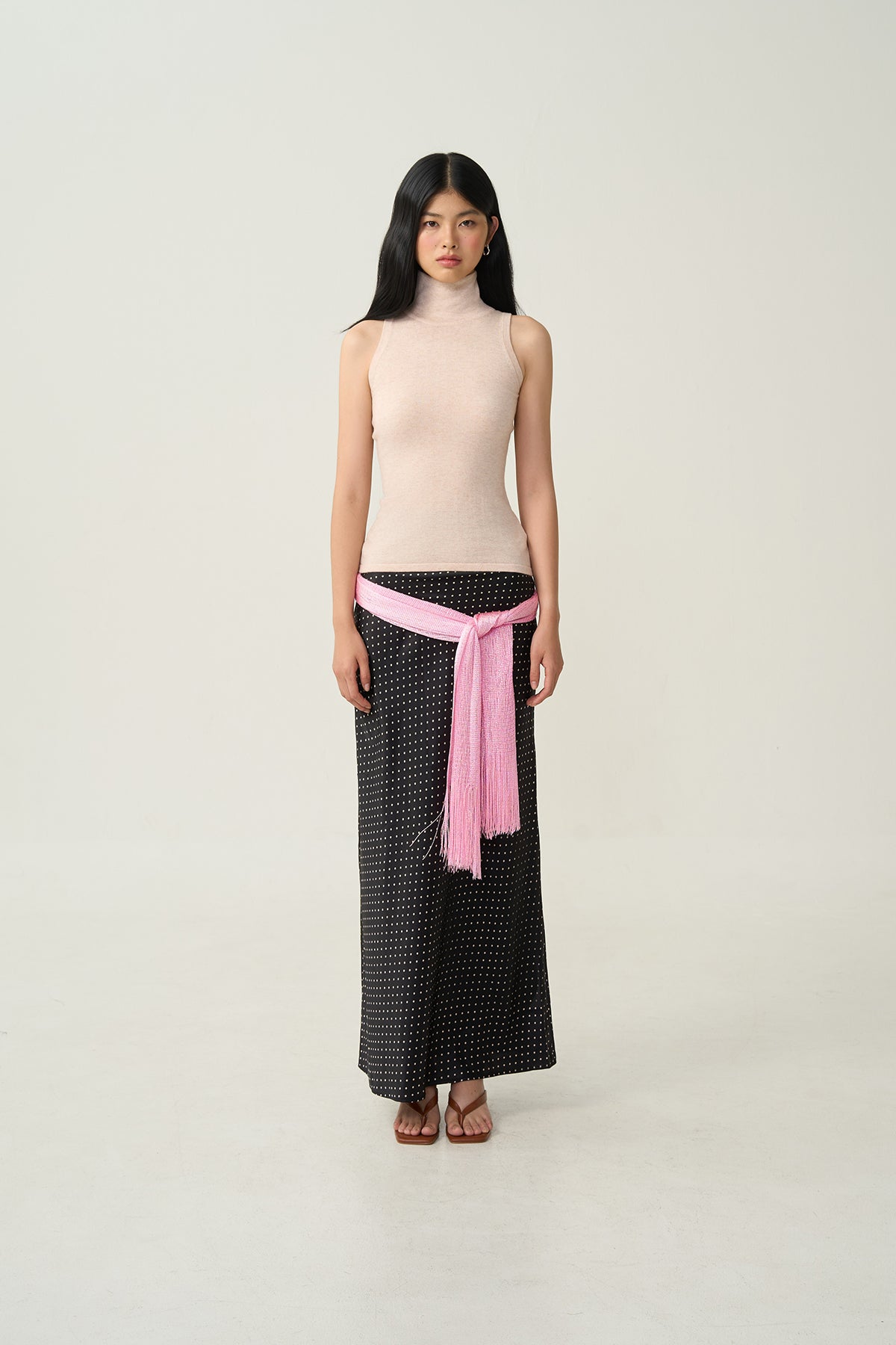 Alba Bias-Cut Dot Skirt Black