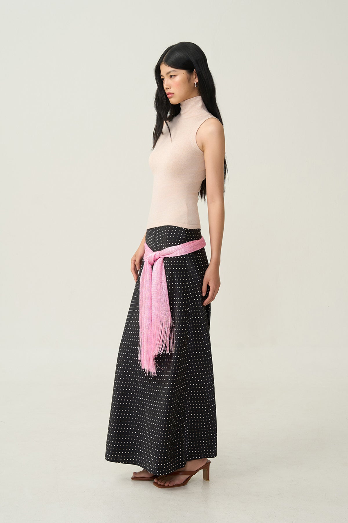 Alba Bias-Cut Dot Skirt Black