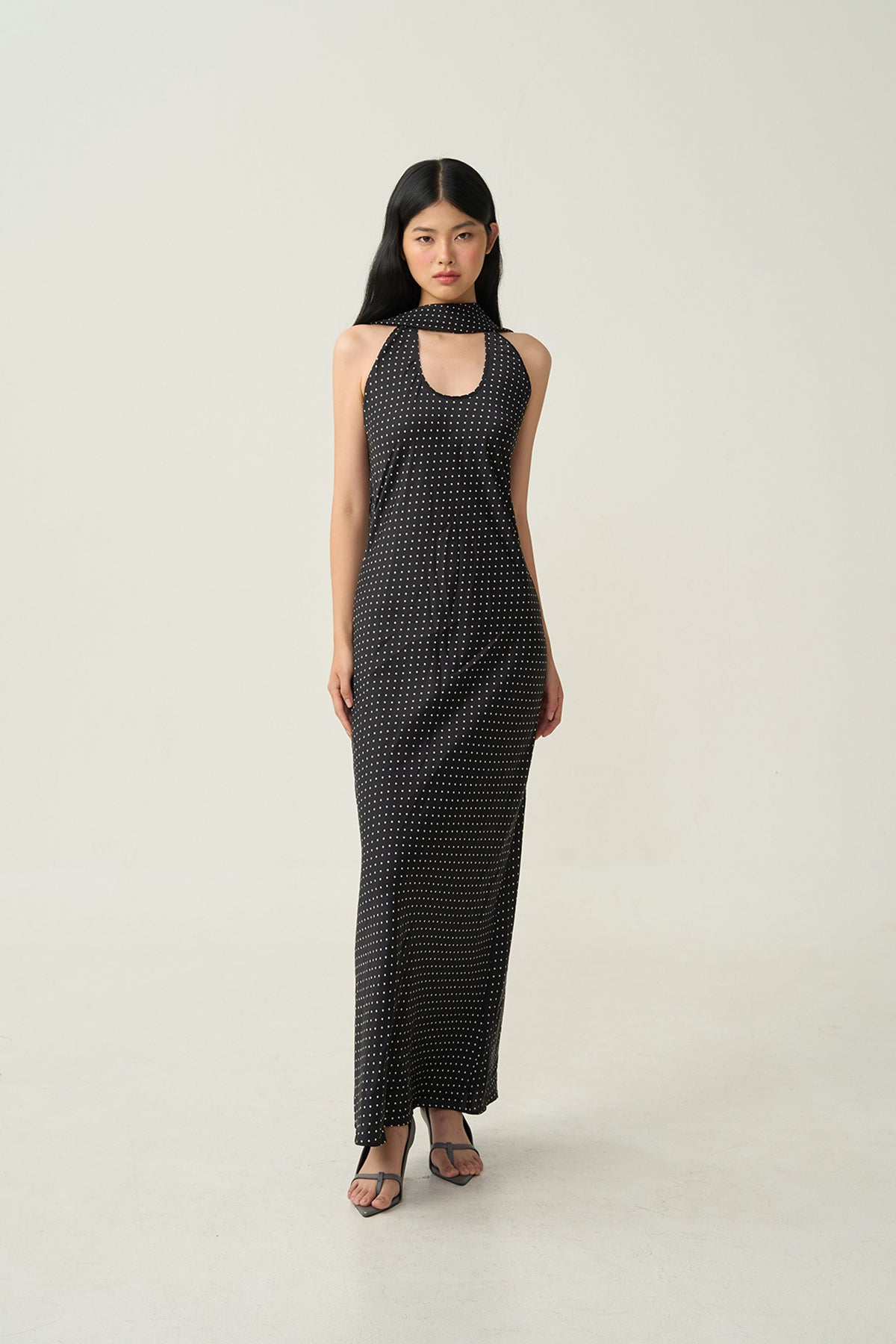 Alba Halter Dot Dress Black