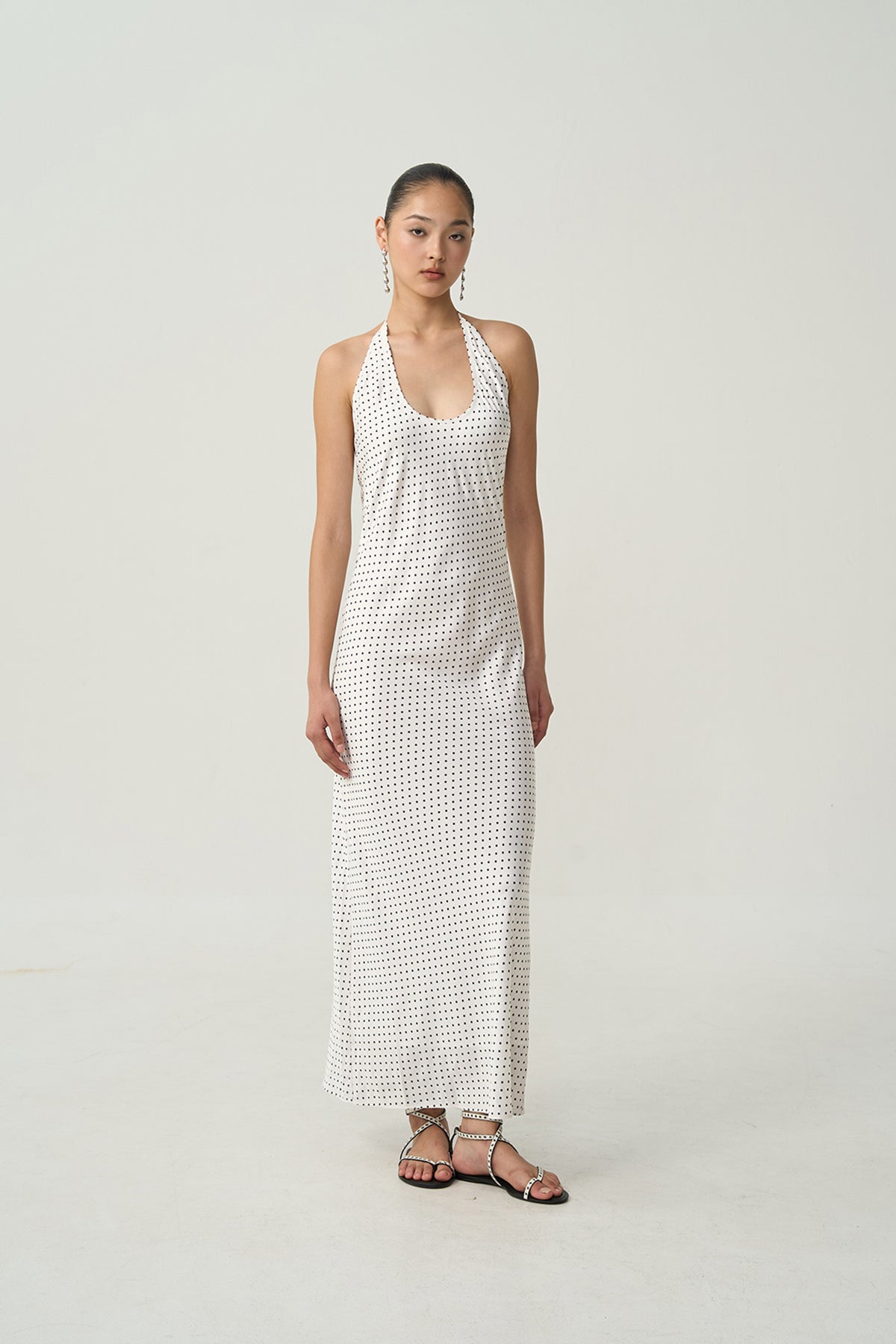 Alba Halter Dot Dress Ivory
