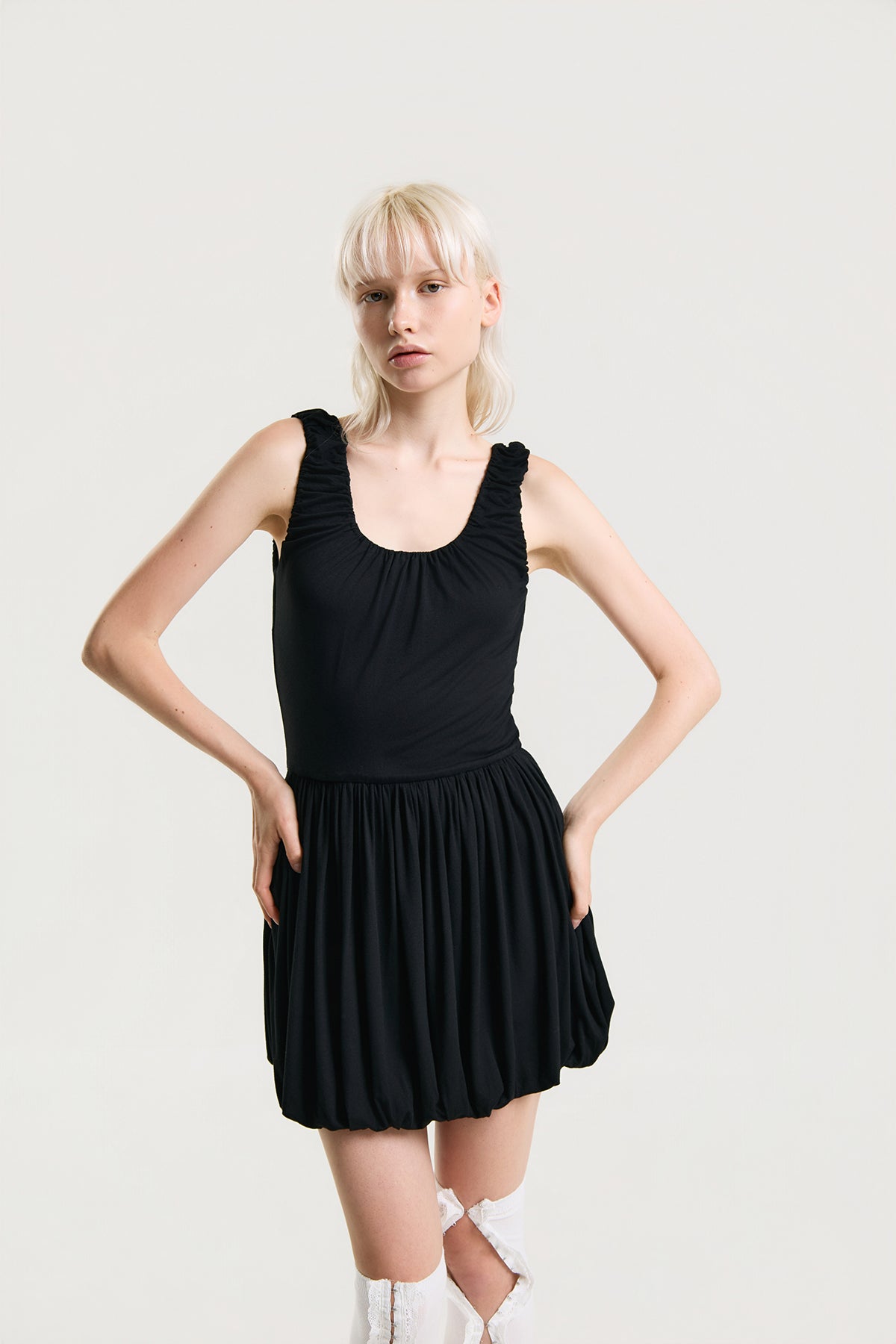 OTHER STORE Amélie Gathered Bubble Mini Dress in Black