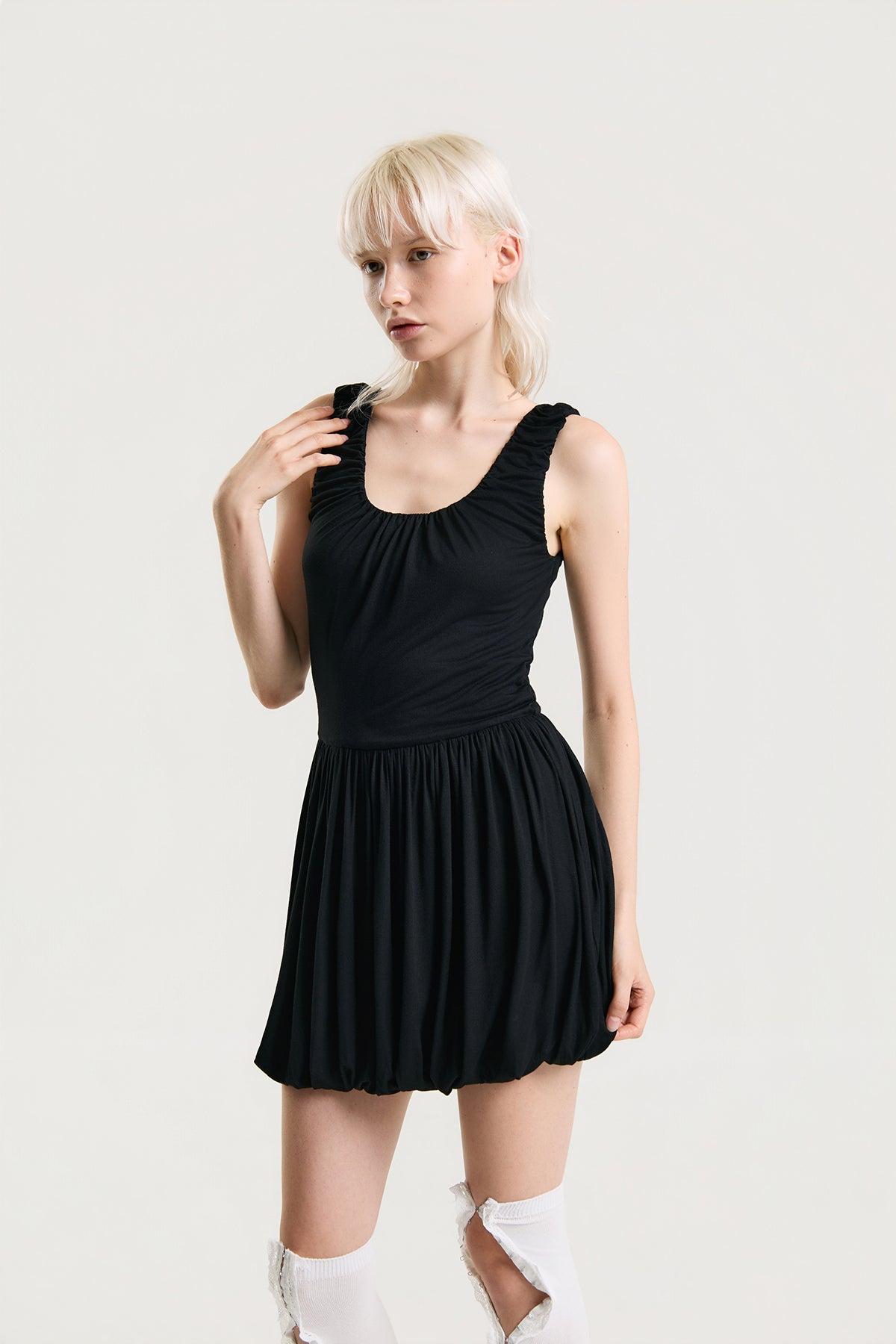 OTHER STORE Amélie Gathered Bubble Mini Dress in Black