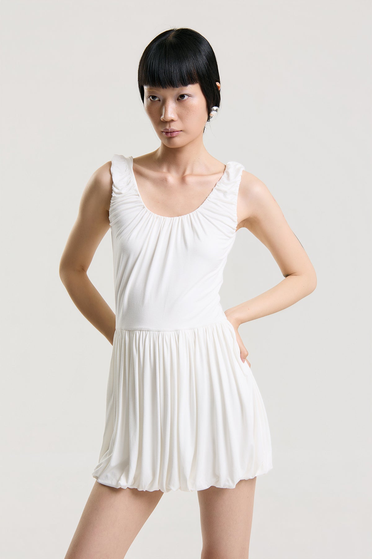 OTHER STORE Amélie Gathered Bubble Mini Dress in White