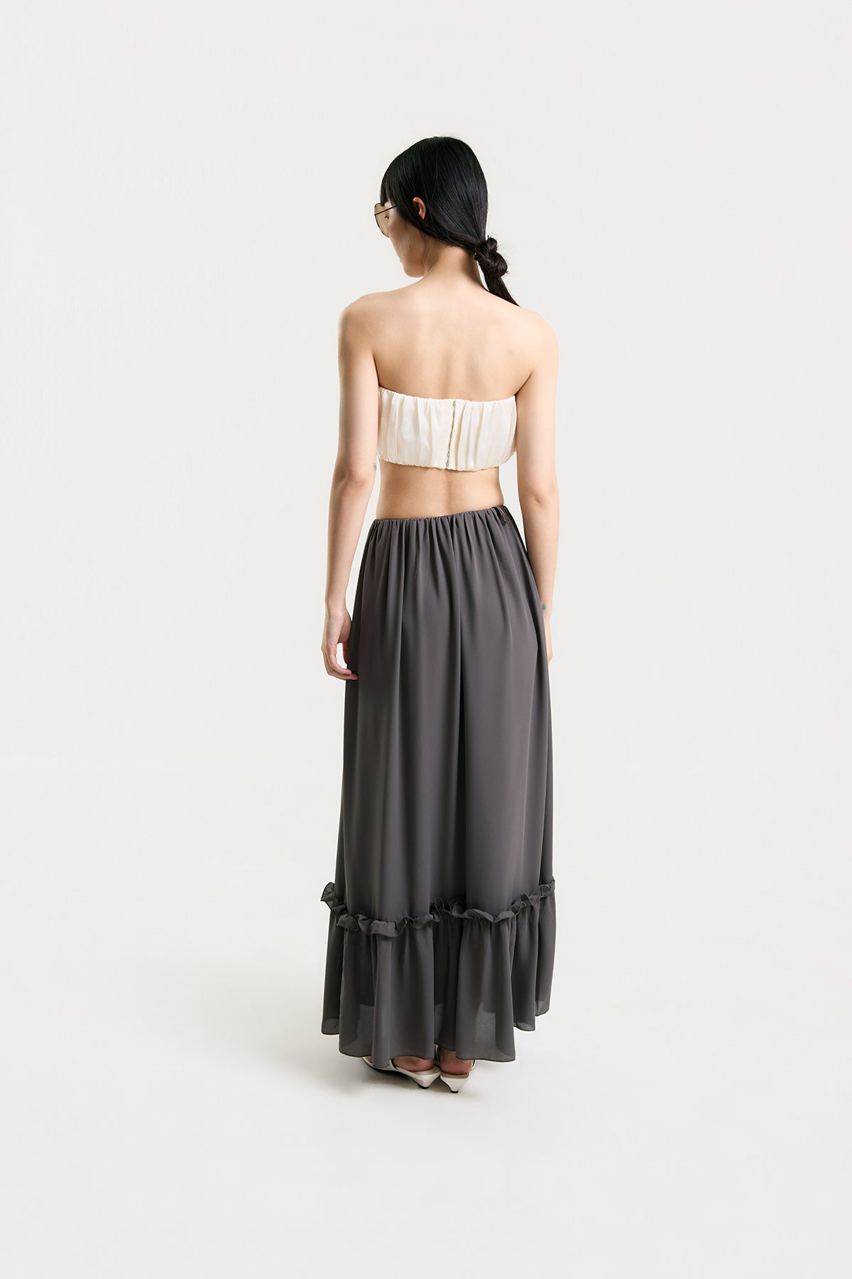 OTHER STORE Aria Ruffle Maxi Skirt in Charcoal Grey