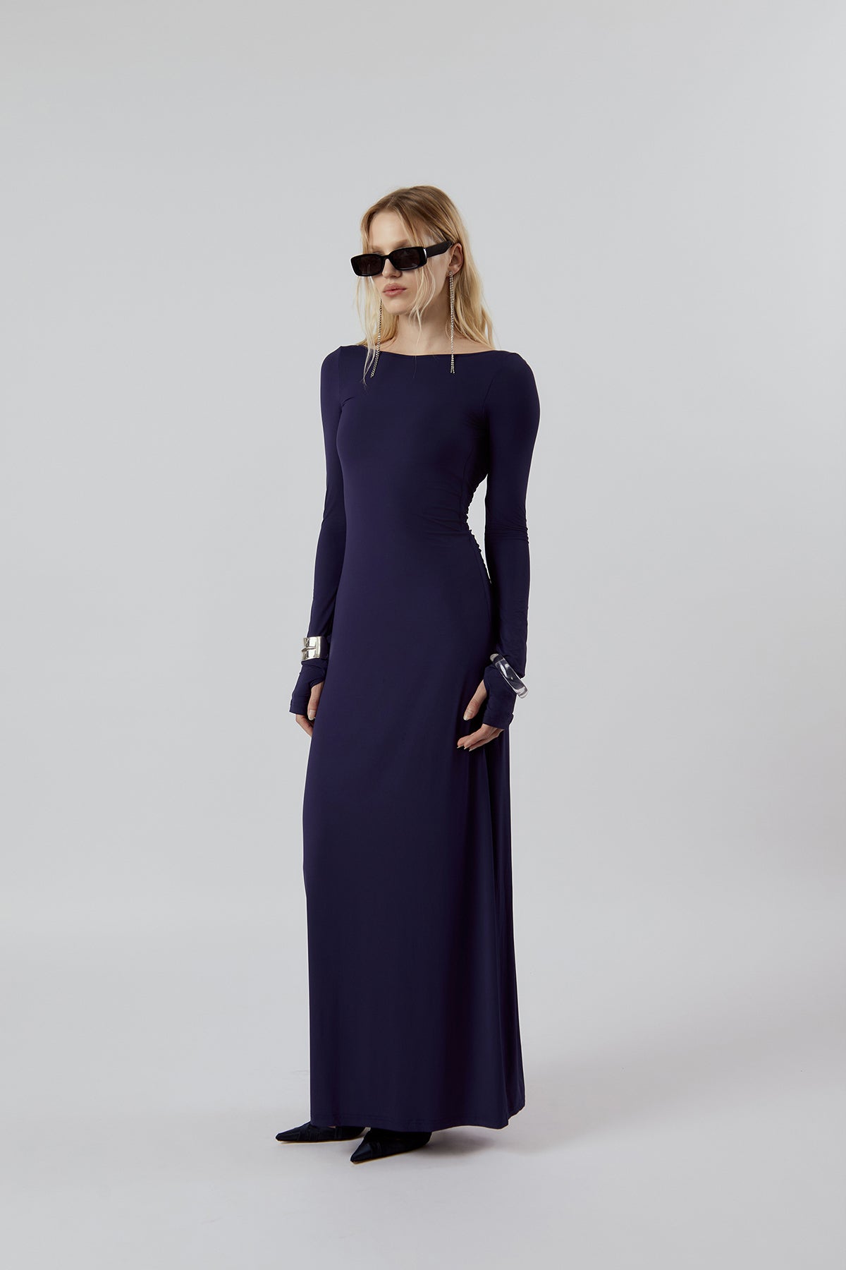 Other Store Aura Open-Back Maxi Dress in Navy