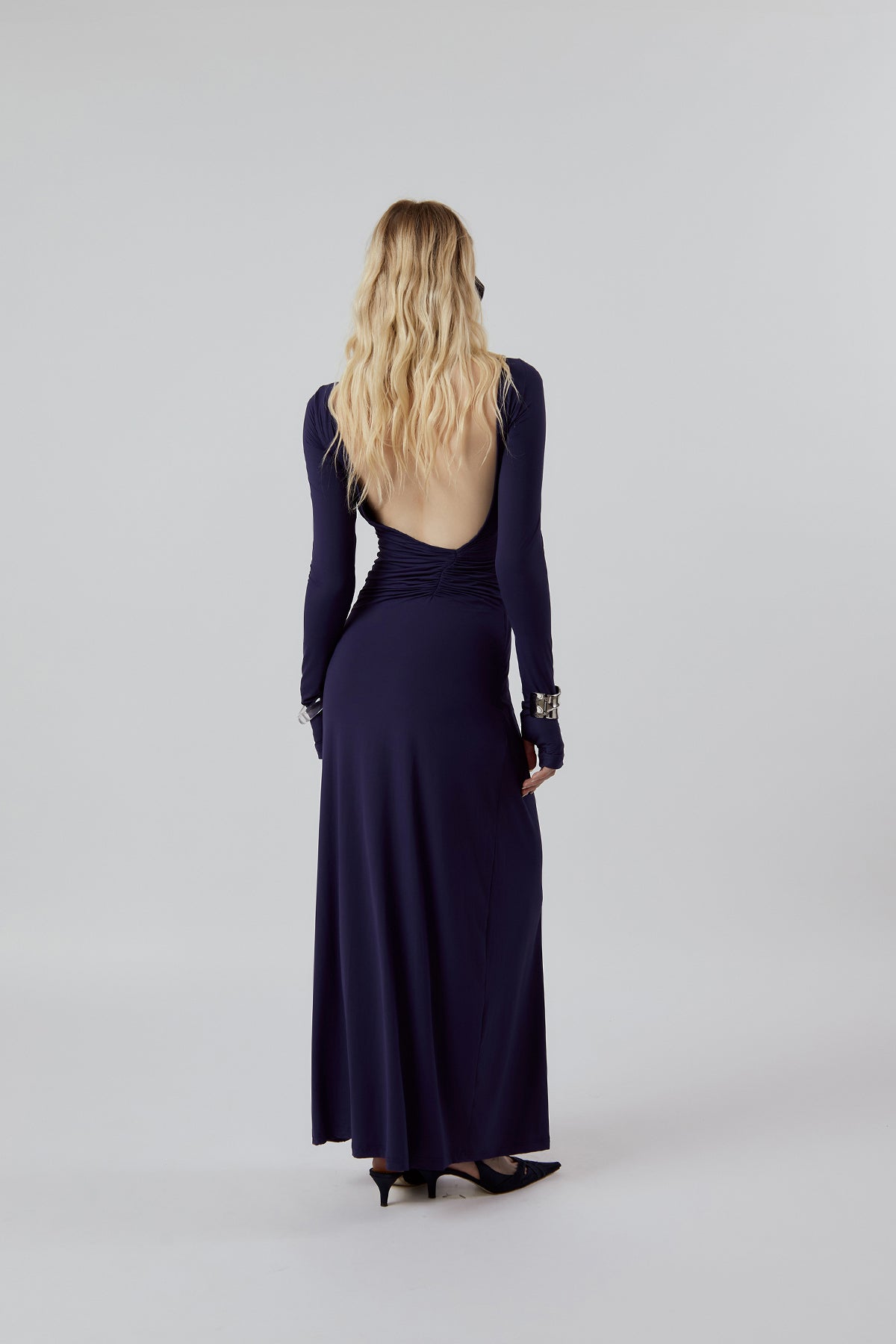 Other Store Aura Open-Back Maxi Dress in Navy