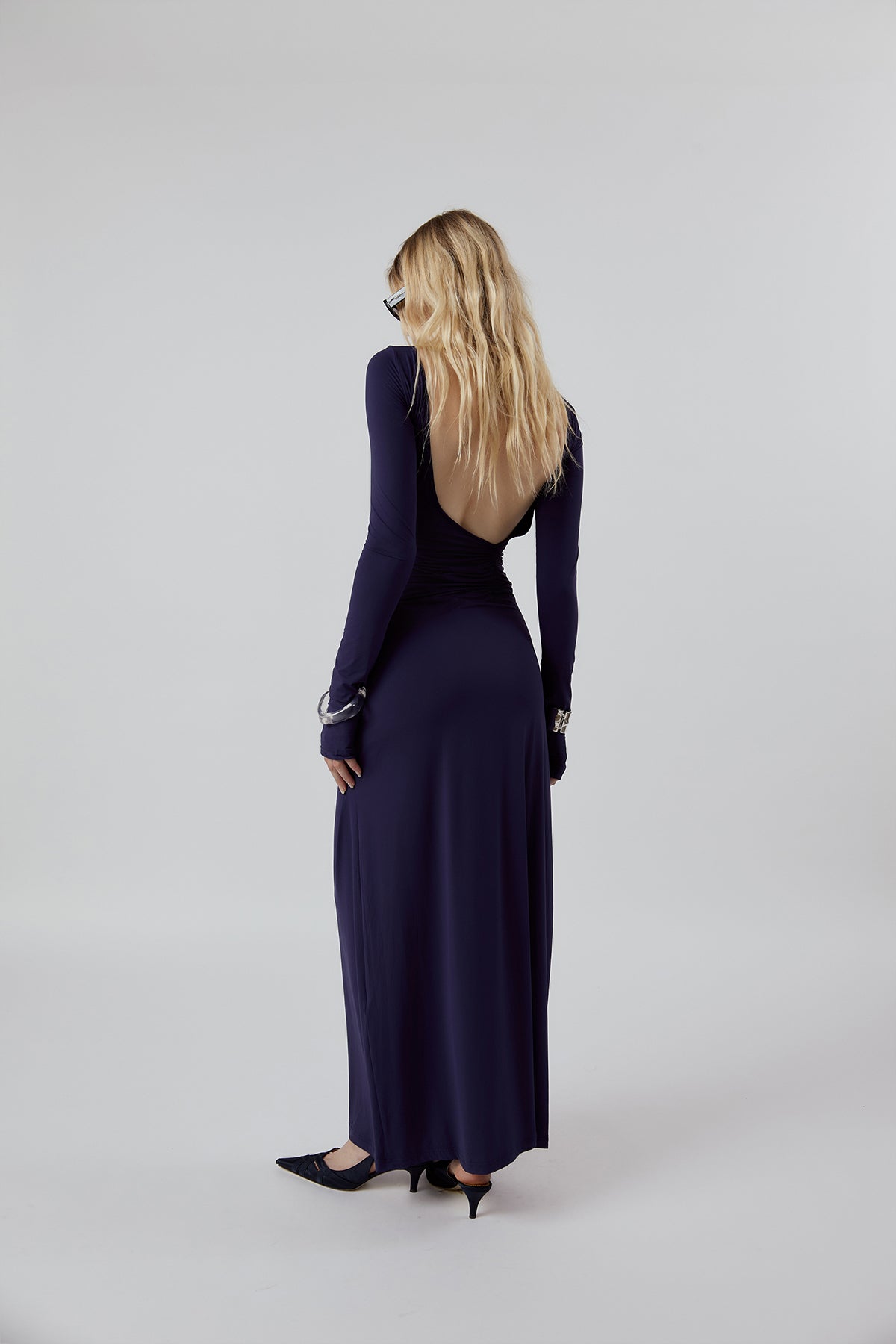 Other Store Aura Open-Back Maxi Dress in Navy