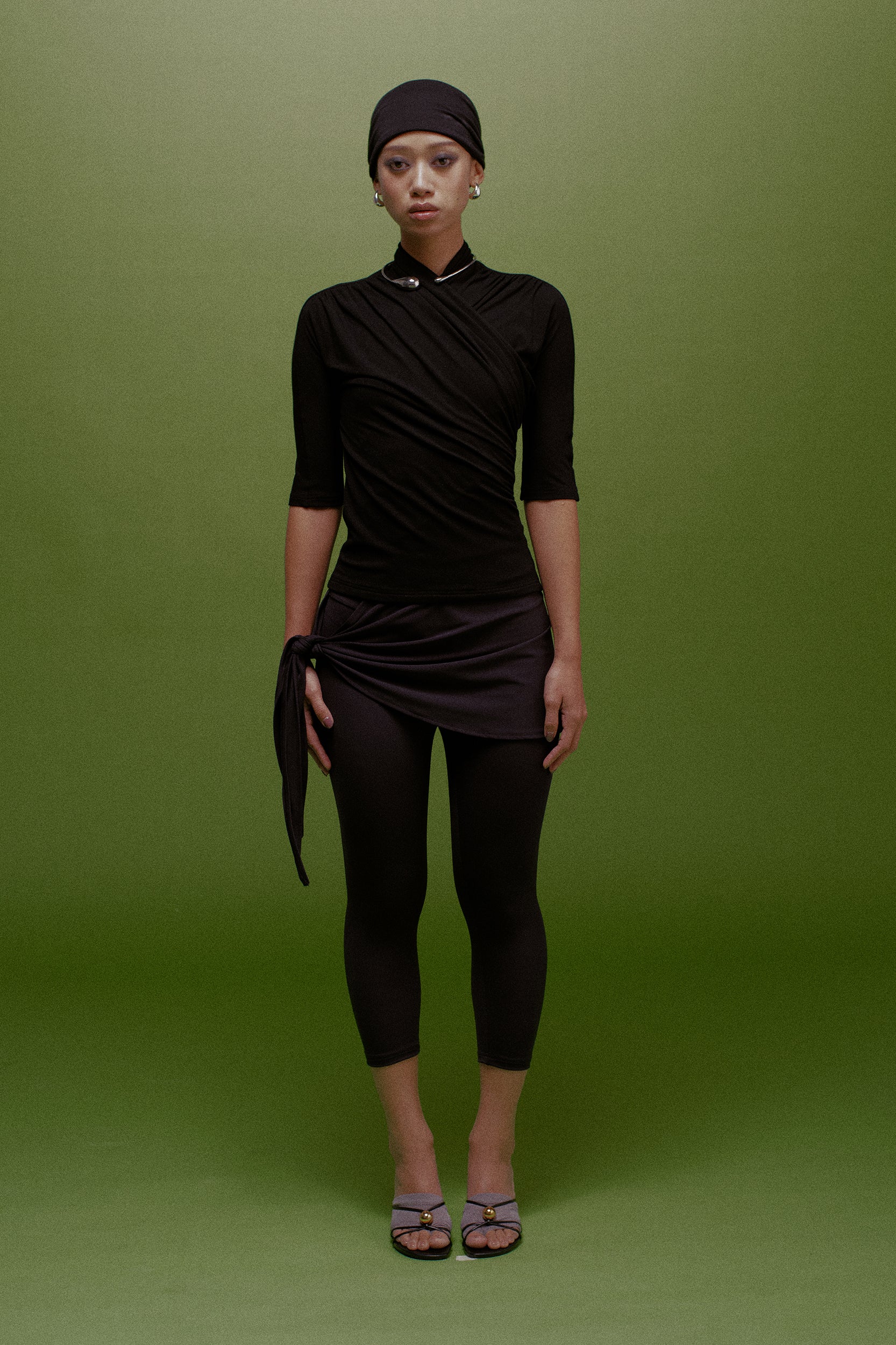 Ayla Fitted Asymmetric Ruched Top Black