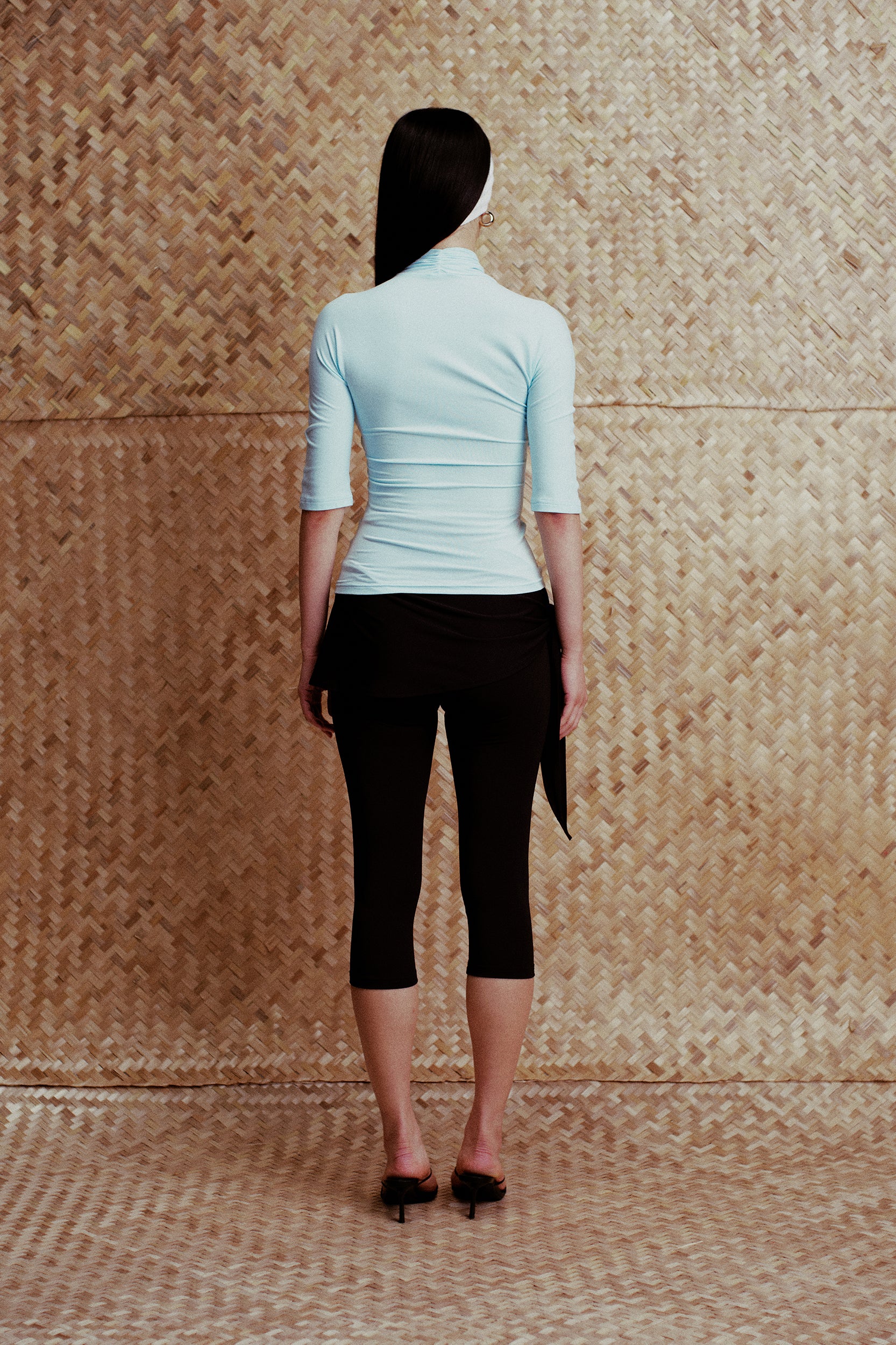 Ayla Fitted Asymmetric Ruched Top Sky Blue