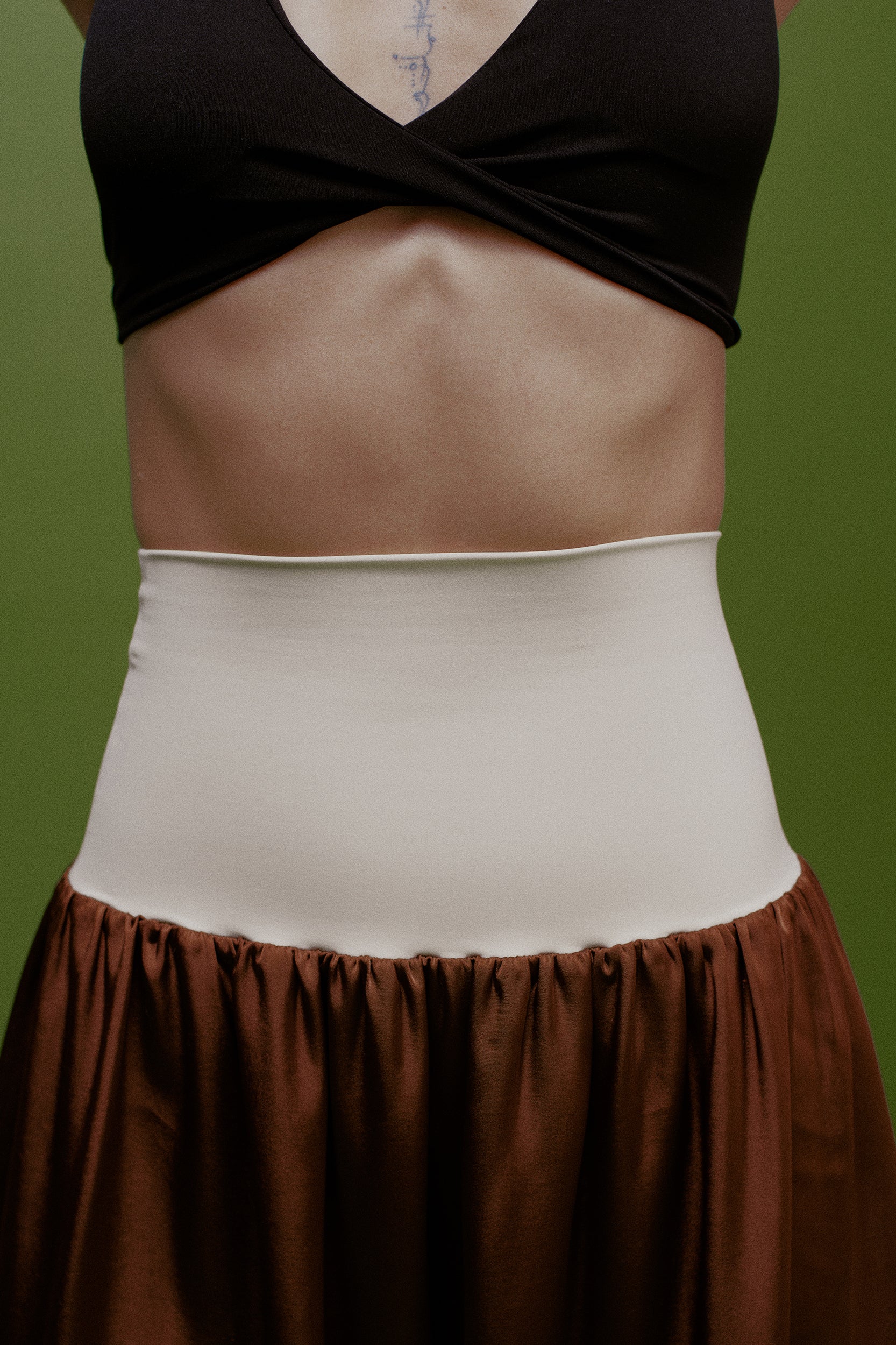 Cara Knit-Waist Satin Maxi Skirt Cream & Coffee