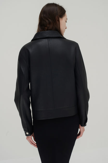Evora Cropped Leather Jacket