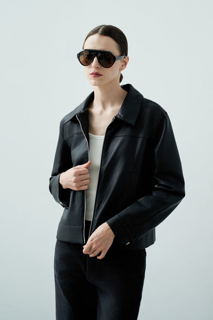 Evora Cropped Leather Jacket