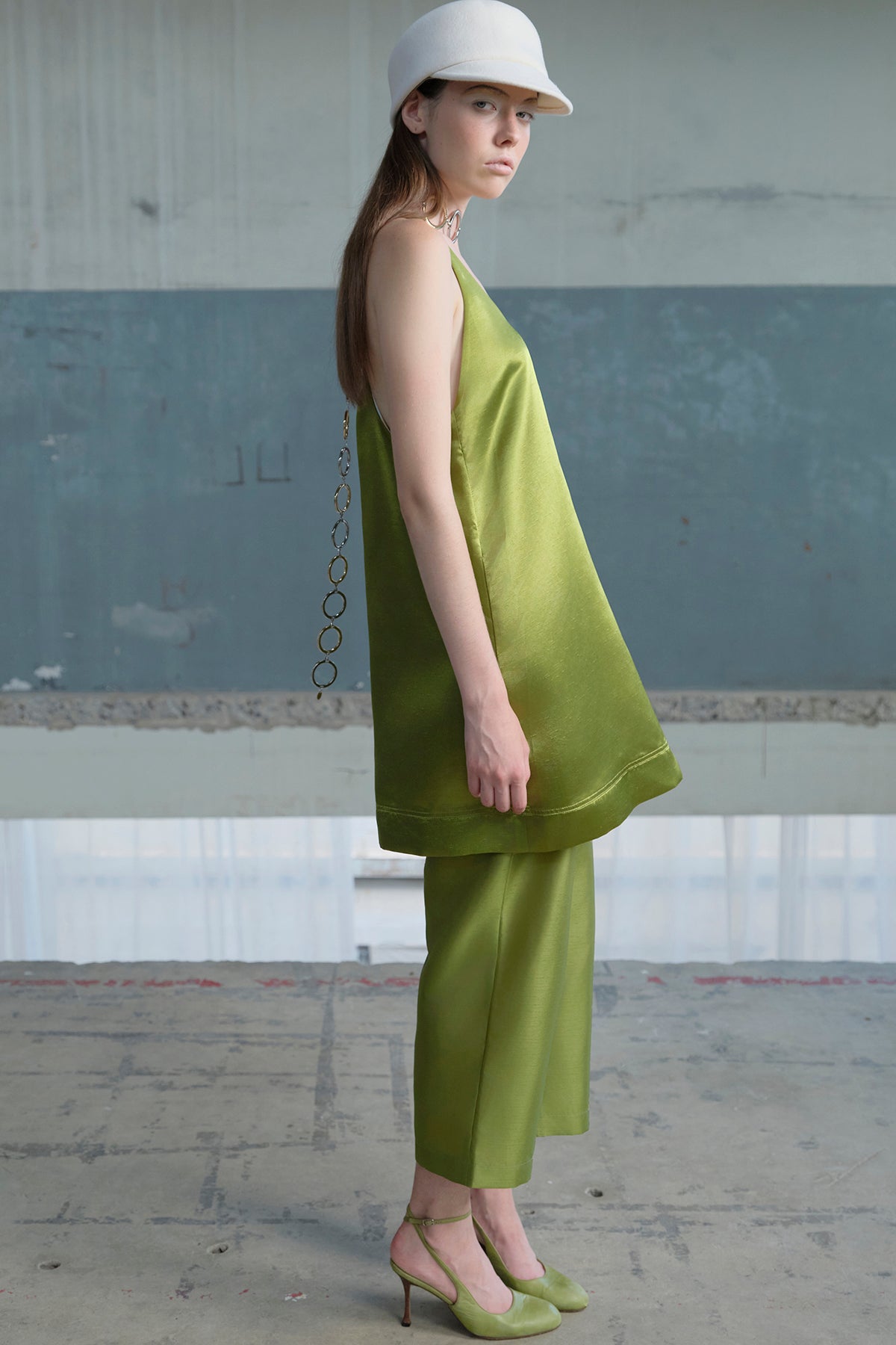 OTHER STORE Daria Straight-Leg Satin Pants in Moss