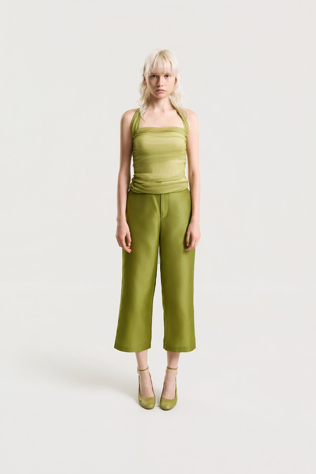 OTHER STORE Daria Straight-Leg Satin Pants in Moss
